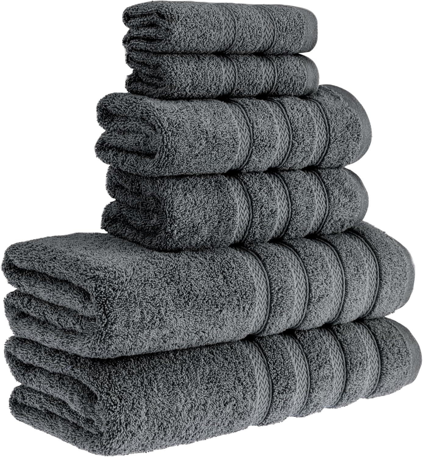 HALLEY Turkish Towels Set (6 Pieces) 650 GSM Highly Absorbent Super Soft 100% Cotton - 2 Bath Towels, 2 Hand Towels 2 Washcloths (Darkgray)