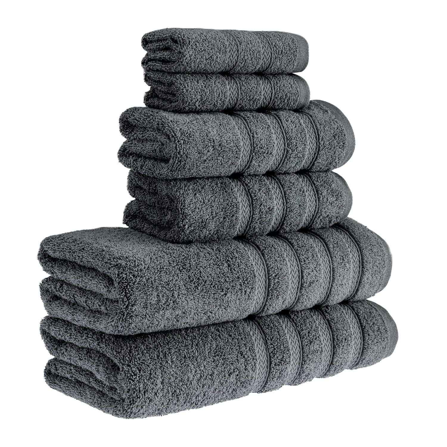 HALLEY Turkish Towels Set (6 Pieces) 650 GSM Highly Absorbent Super Soft 100% Cotton - 2 Bath Towels, 2 Hand Towels 2 Washcloths (Darkgray)