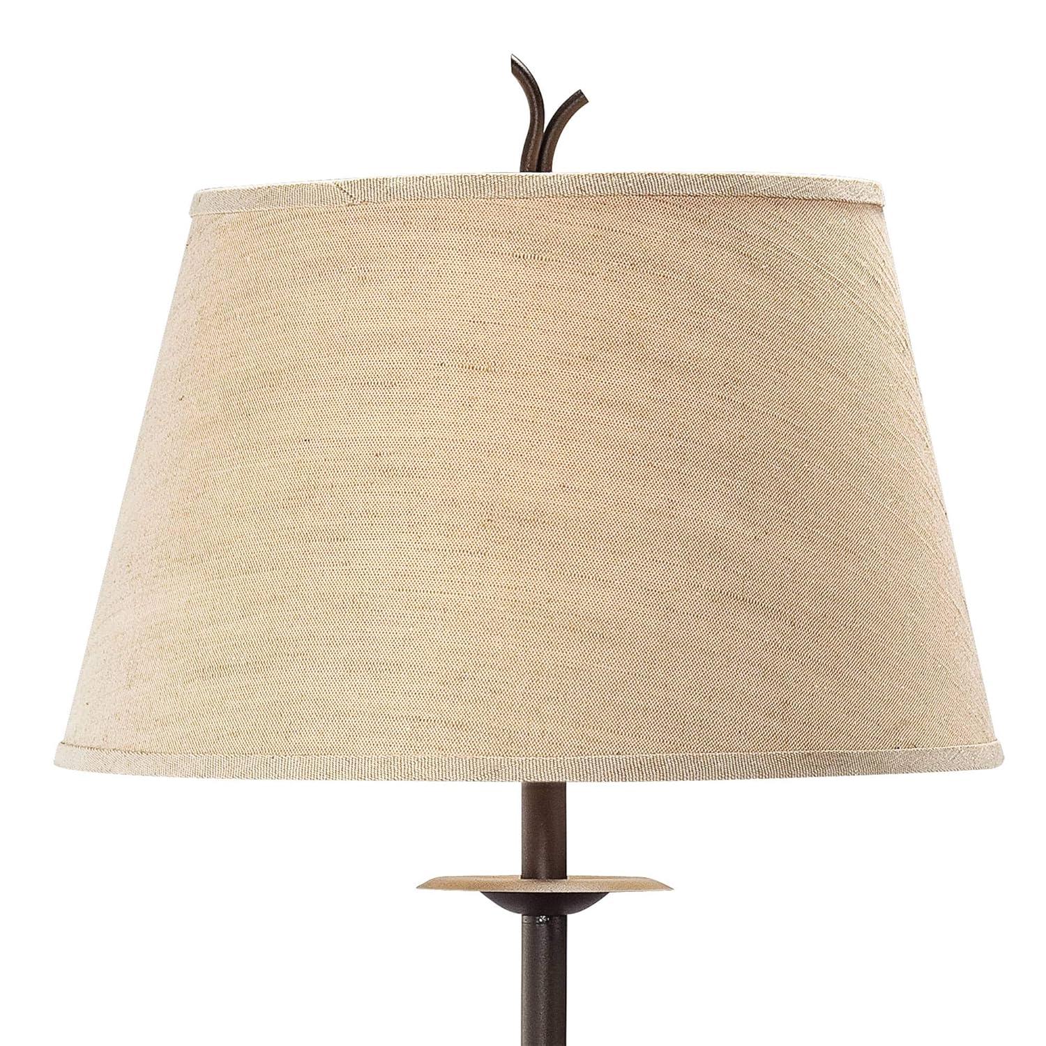 Franklin Iron Works Rustic Floor Lamp with Table 63.5" Tall Wood Twisted Iron Base Linen Empire Shade for Living Room Reading Bedroom