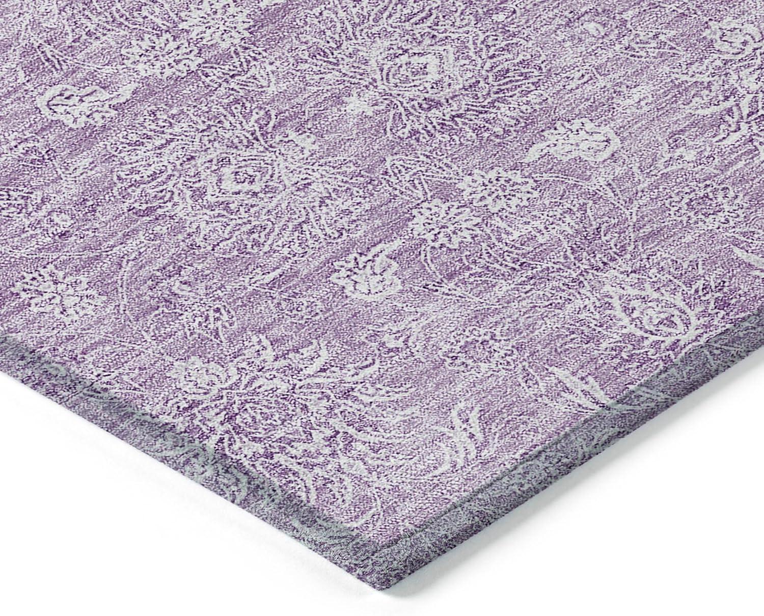 Lavender Synthetic Flat Woven Round Washable Area Rug