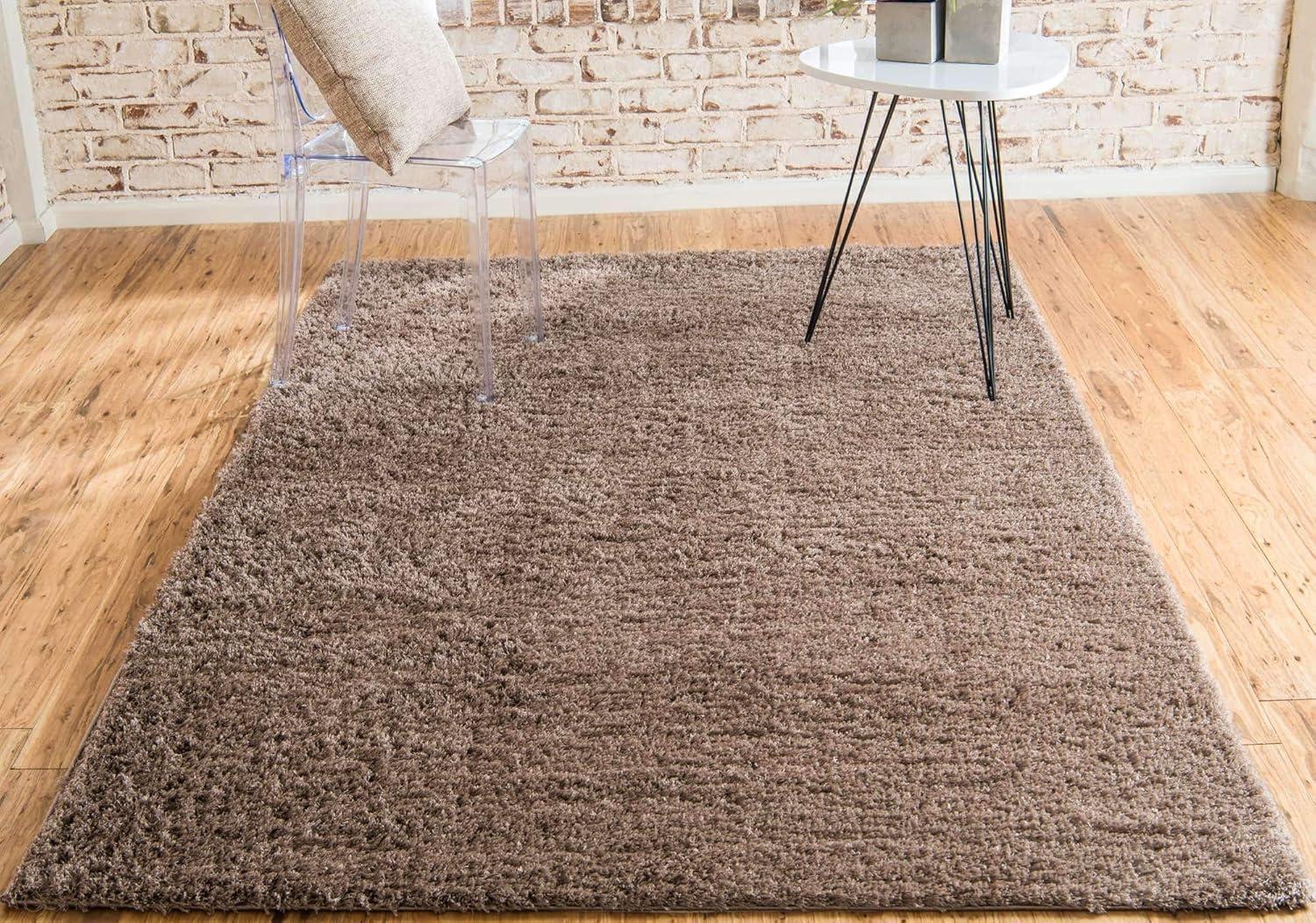 Unique Loom Sky Studio Solid Shag Rug Brown 5' 1" x 8' Rectangle Solid Minimalist Perfect For Living Room Bed Room Dining Room Office