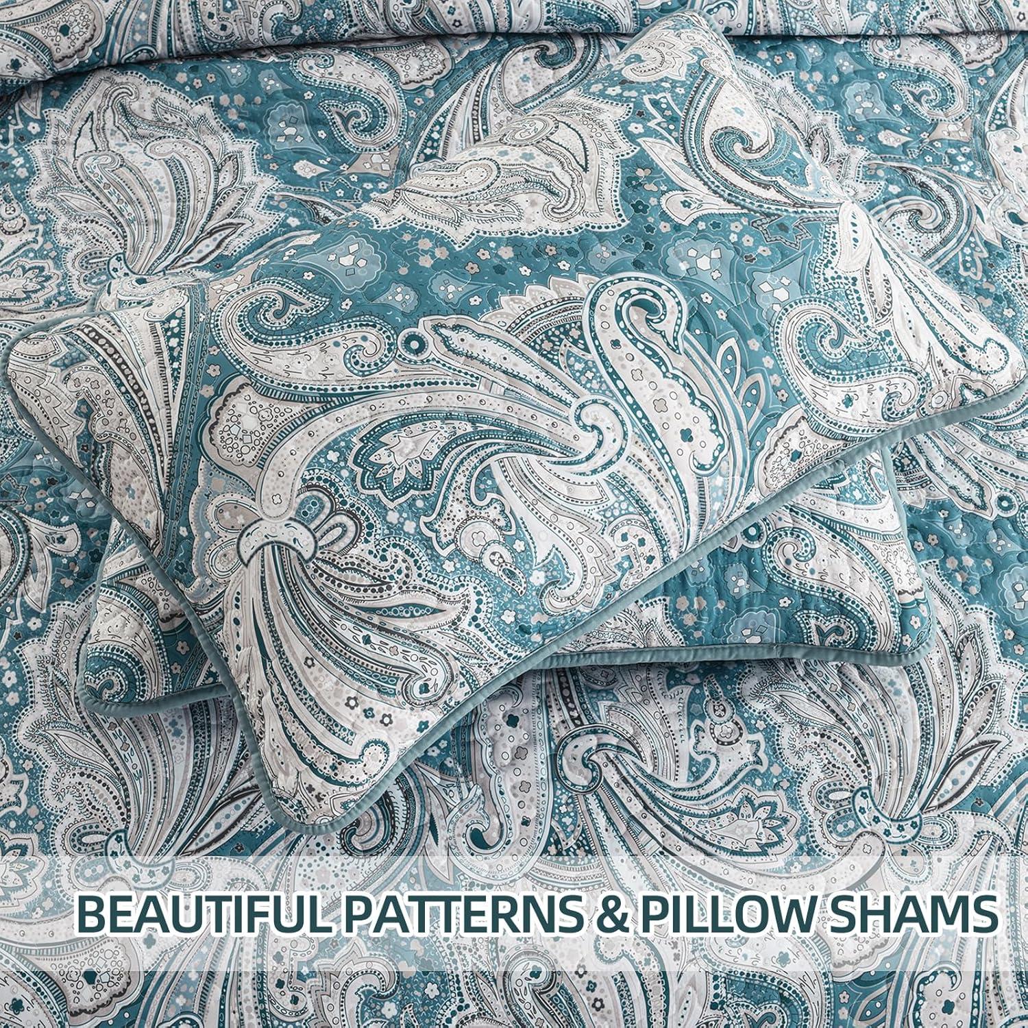 DJY Red Paisley Quilt Set Queen Size Boho Quilt Bedspread Set 3 Pieces, Soft Lightweight Microfiber Coverlet Set Burgundy Paisley Floral Pattern Bedding for All Season, 96''x90''