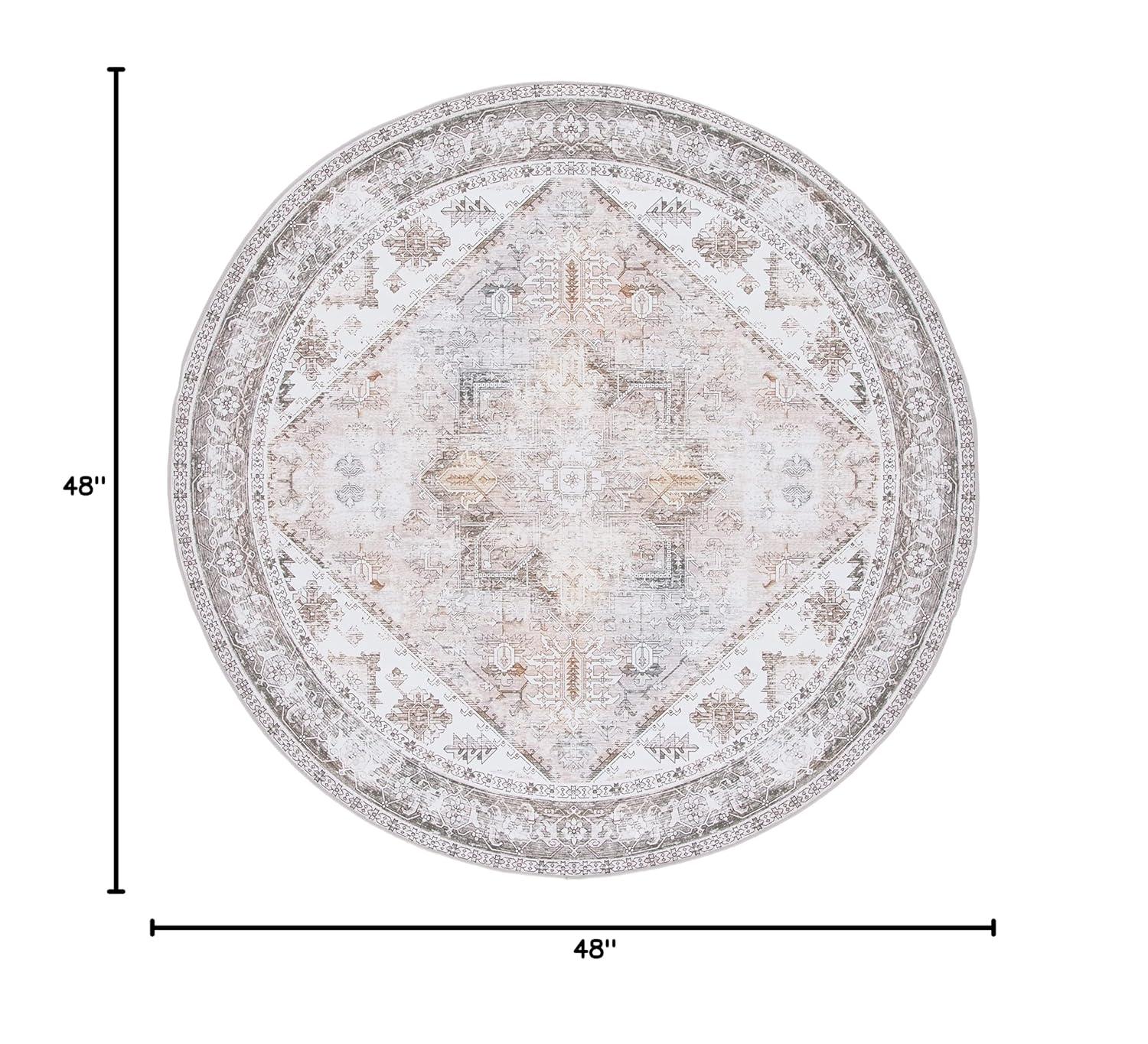 Tucson Vintage Persian TSN102 Power Loomed Machine Washable Skid-Resistant Indoor Accent Rug - Beige/Grey - 4' Round - Safavieh