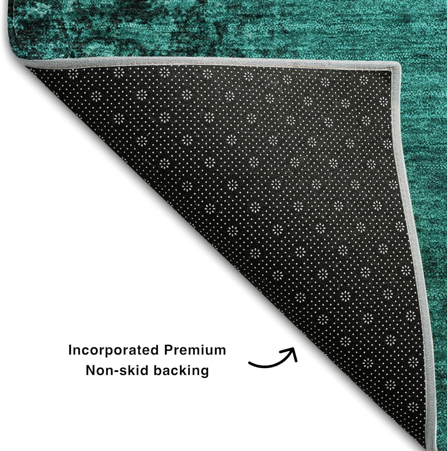 Teal Rectangular Washable Synthetic Rug, 30" x 20"