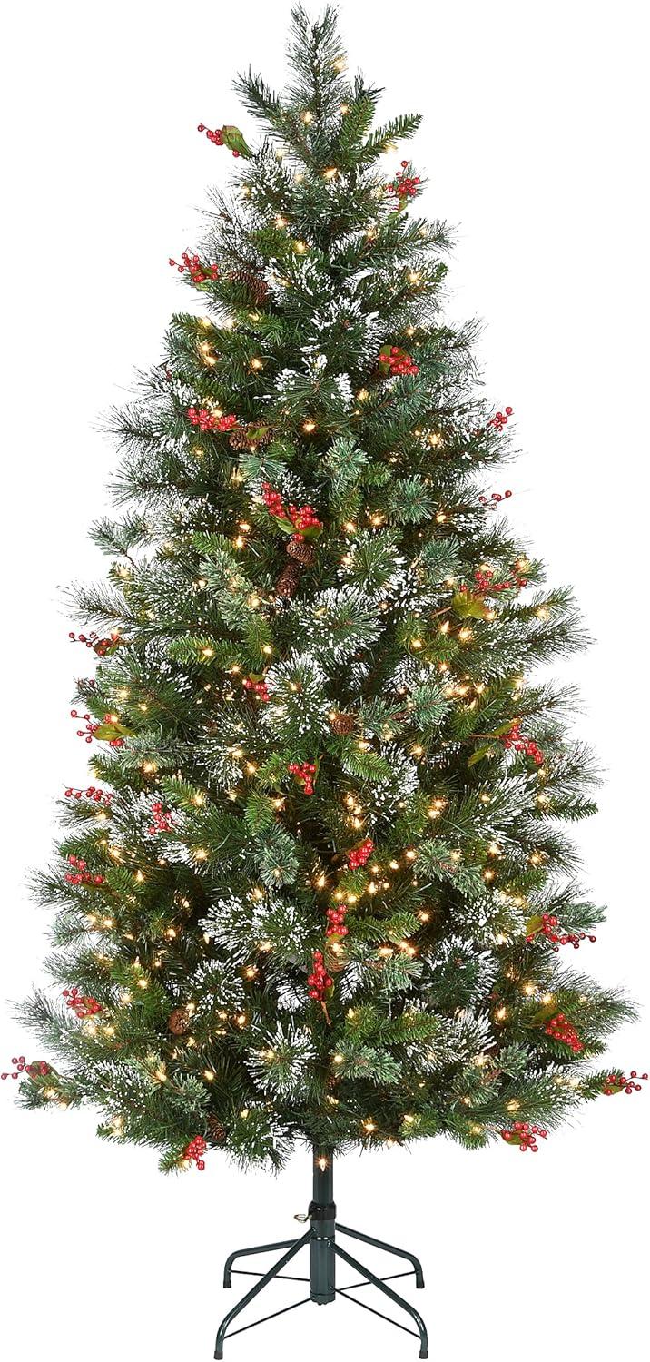 Prelit Flocked Pine Artificial Christmas Tree Clear Lights - National Tree Company