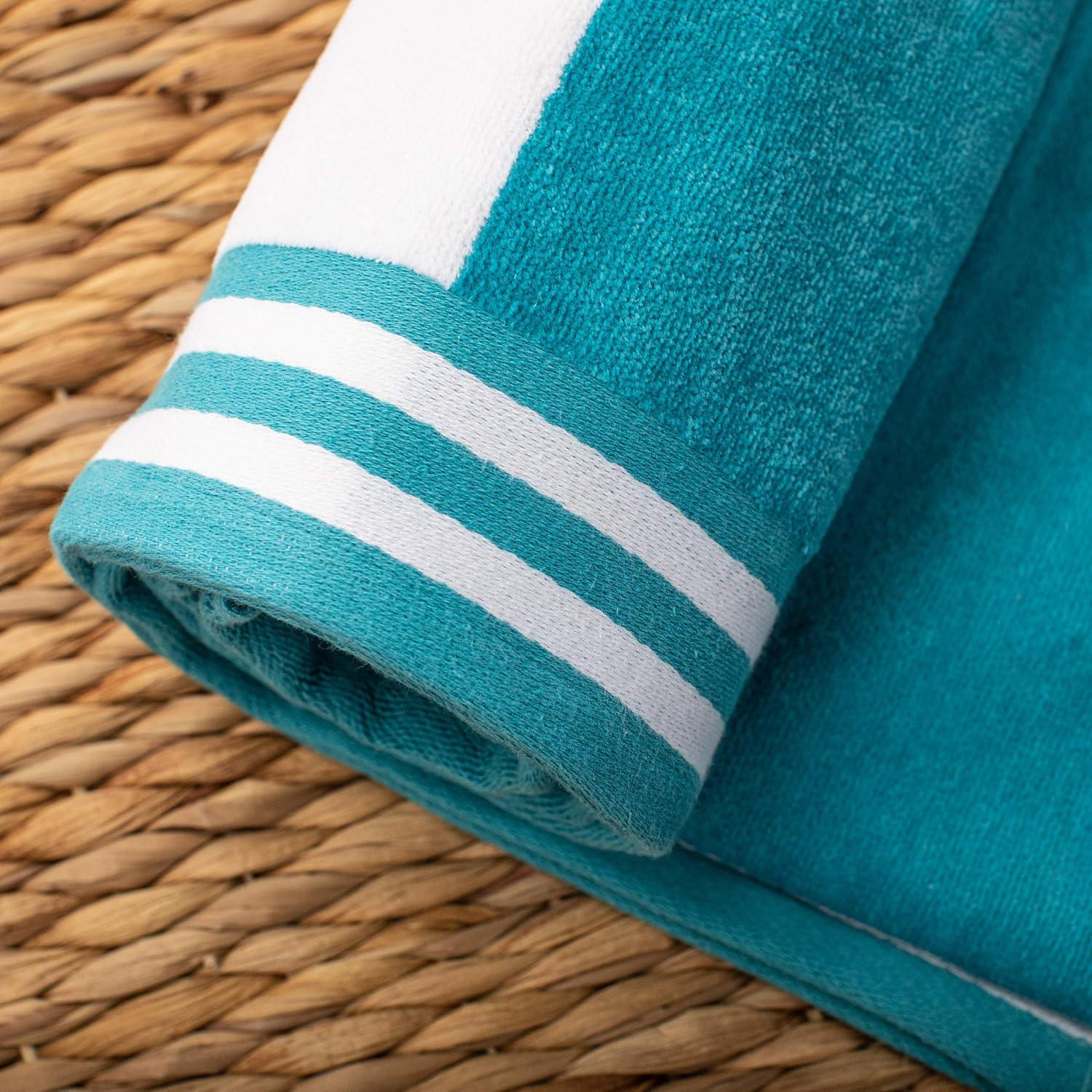 Superior Cabana Striped 4-Piece Oversized Cotton Beach Towel Set, Turquoise