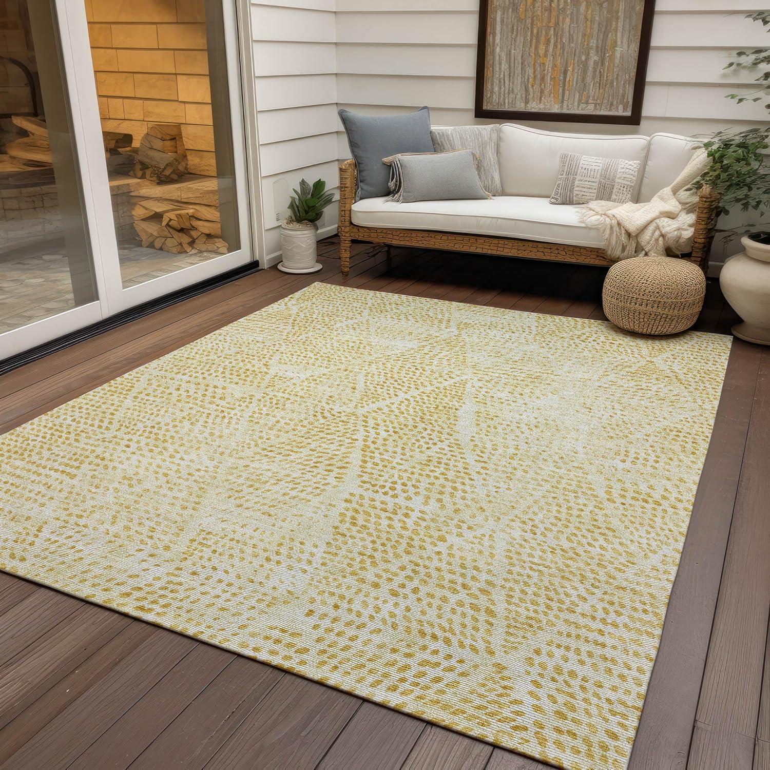 Wheat Diamond Pattern Machine Washable Indoor Outdoor Rug