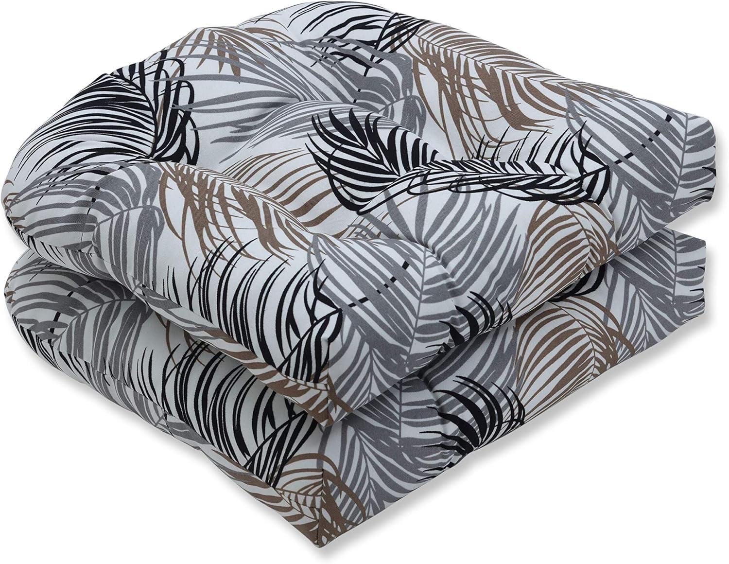 2pk Setra Stone Wicker Outdoor Seat Cushions Black - Pillow Perfect: Tufted, Weather-Resistant