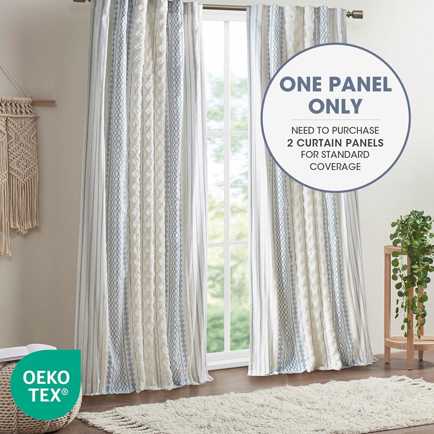 INK+IVY Imani Cotton Printed Boho Single Curtain Panel with Chenille Stripe and Lining