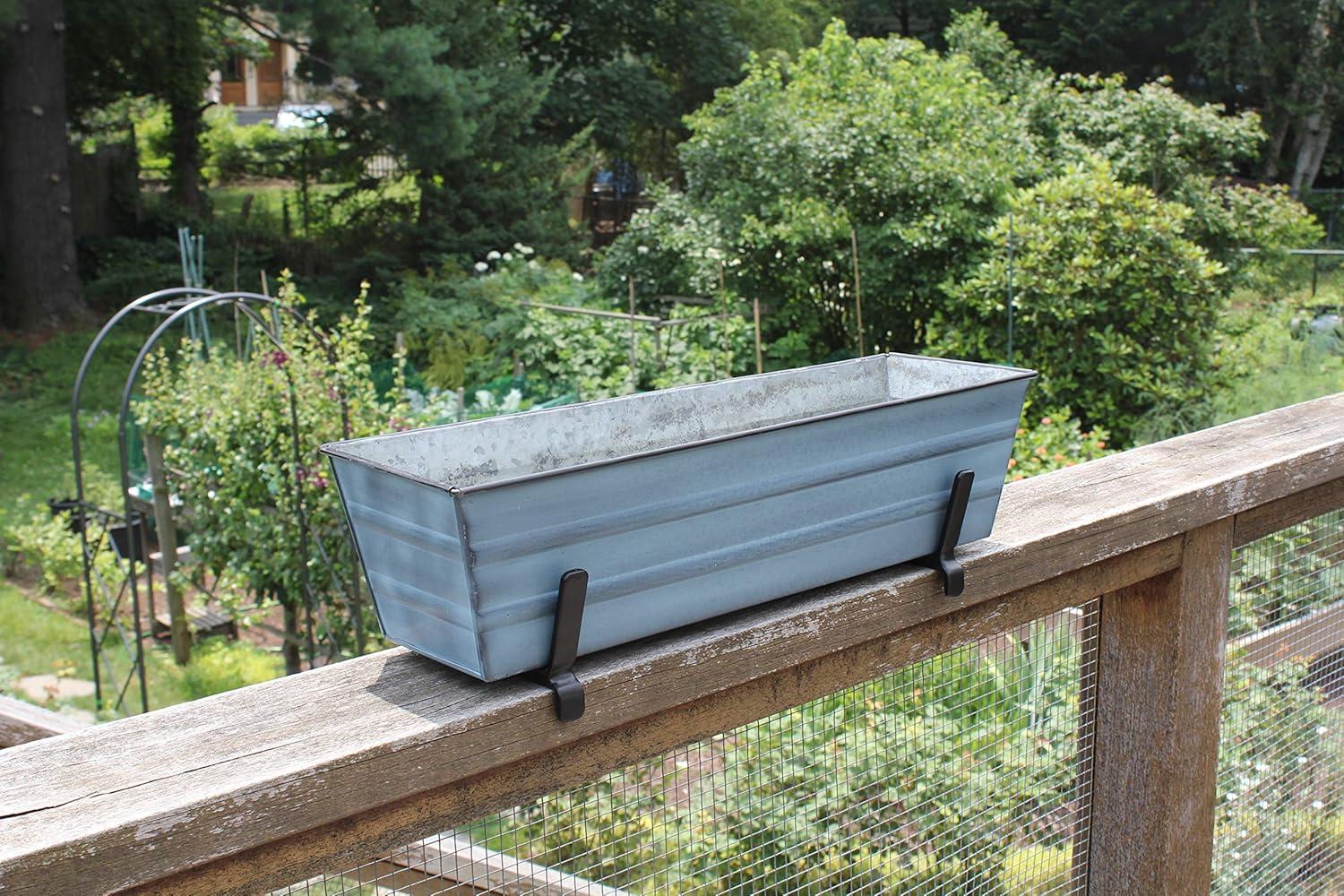 Small Galvanized Metal Rectangular Planter Box with Brackets for 2"x 6" Railings Nantucket Blue - ACHLA Designs