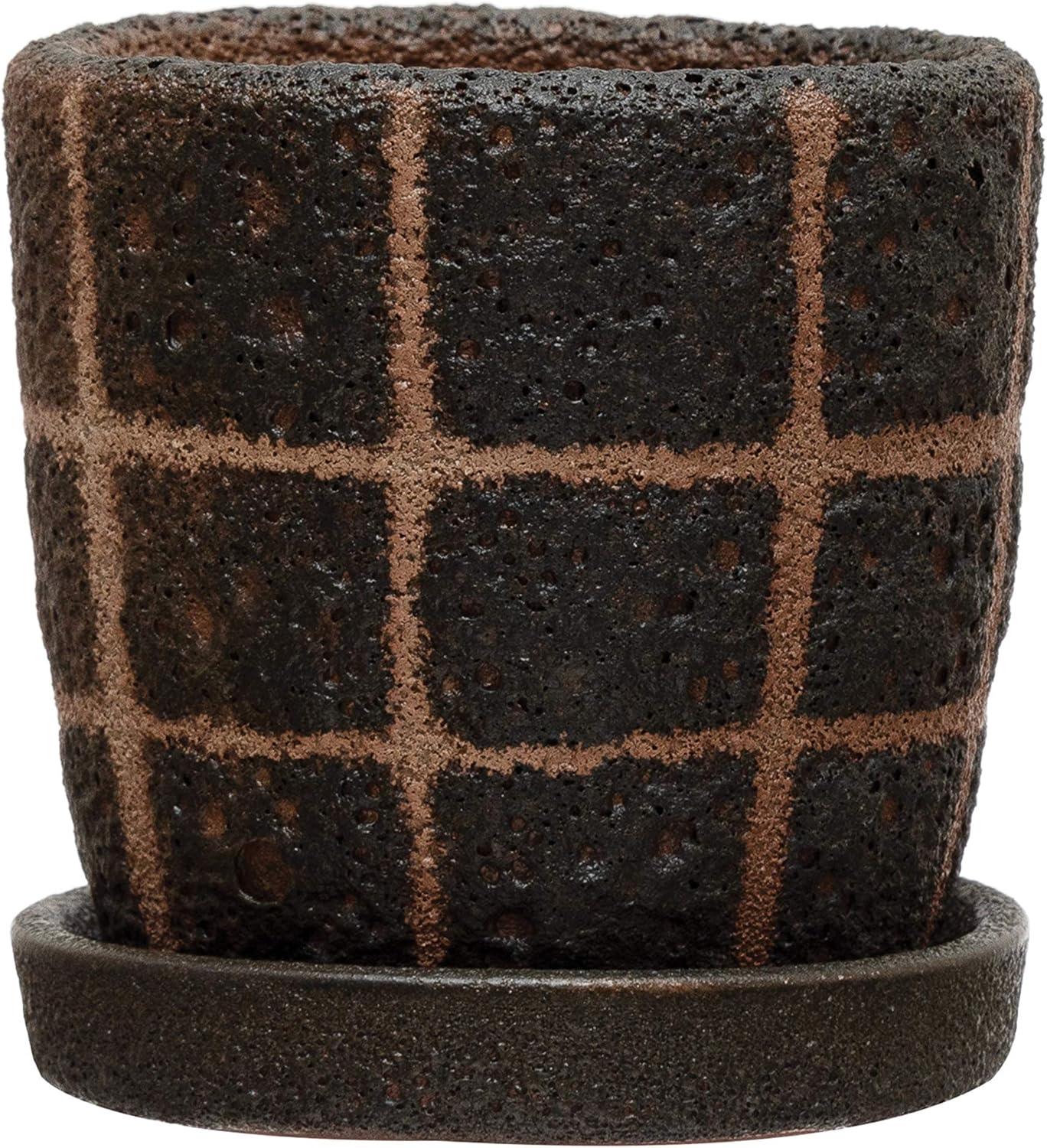 Bloomingville Terra-Cotta Planter with Grid Pattern, Black, Set of 2