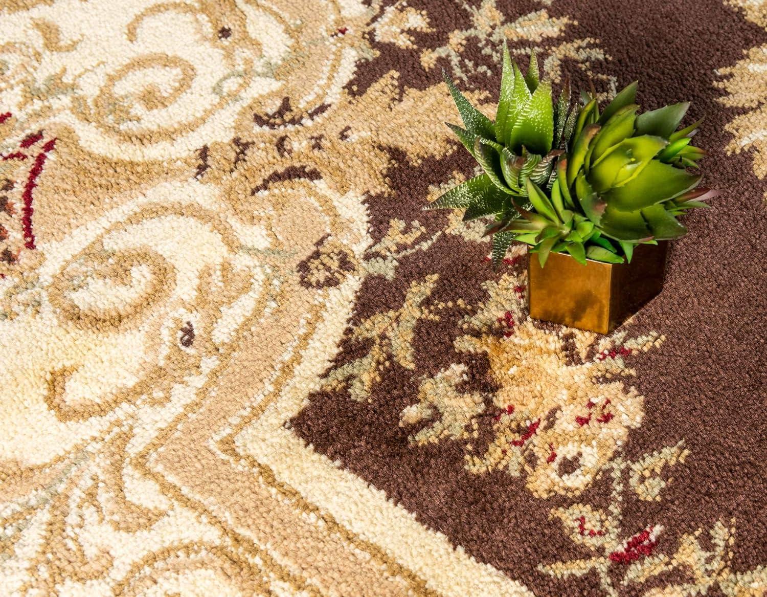 Versailles Brown and Cream Medallion Synthetic Rug