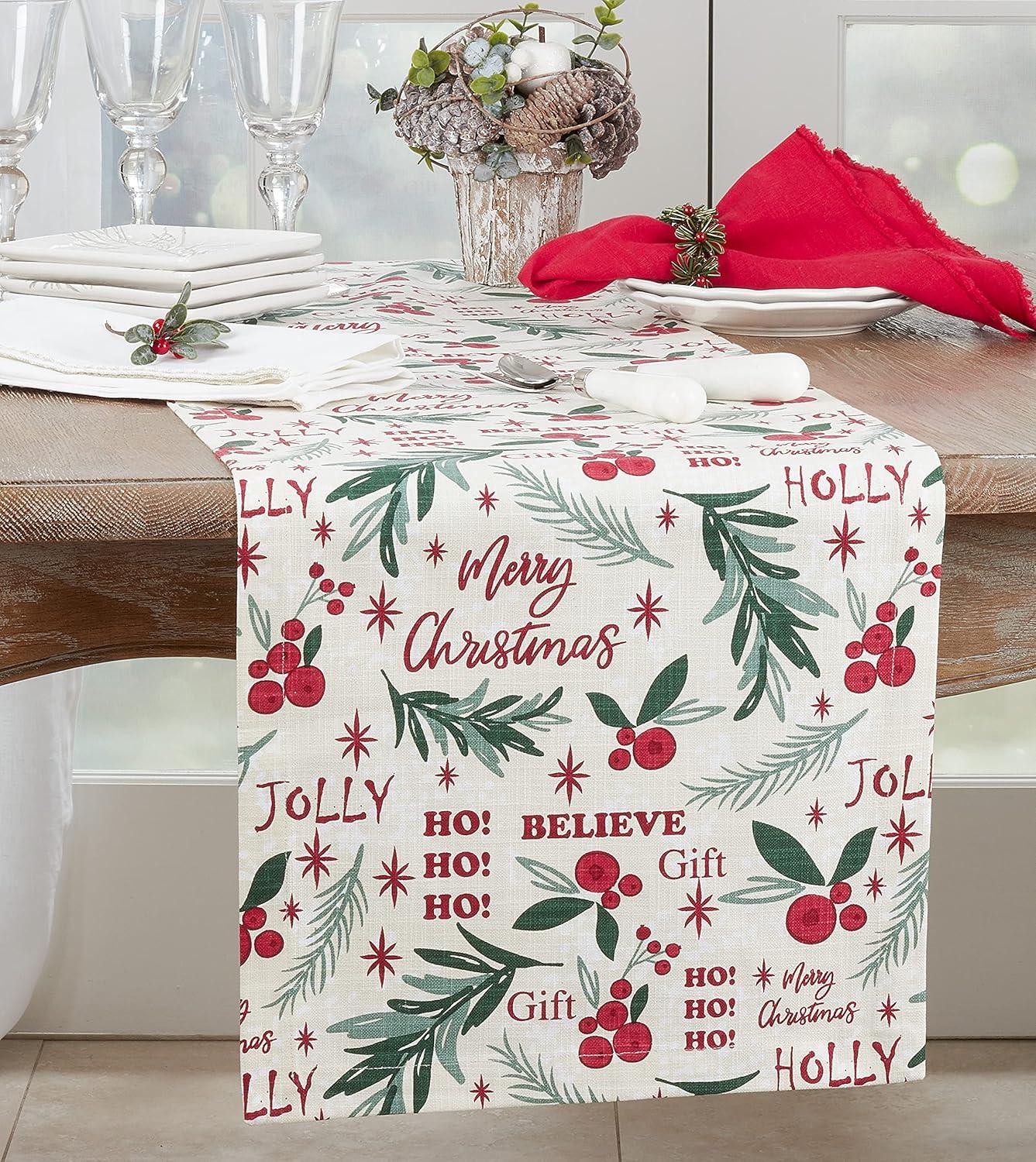 Saro Lifestyle Holly Christmas Design Table Runner