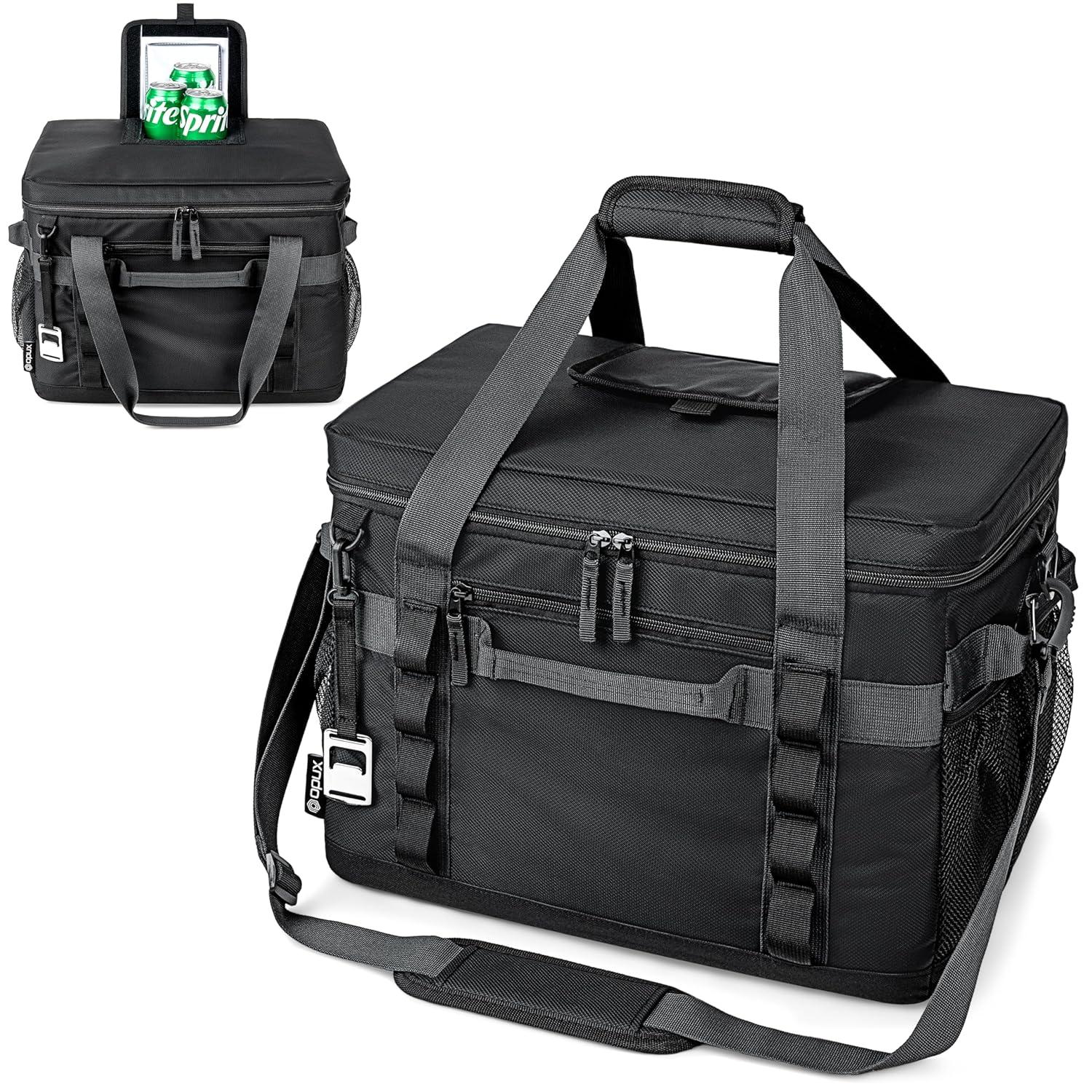 OPUX Soft Sided Cooler Bag, Insulated Collapsible Portable Leakproof with Shoulder Strap, Beach Camping Travel Road Trips (Black, 60 Cans)