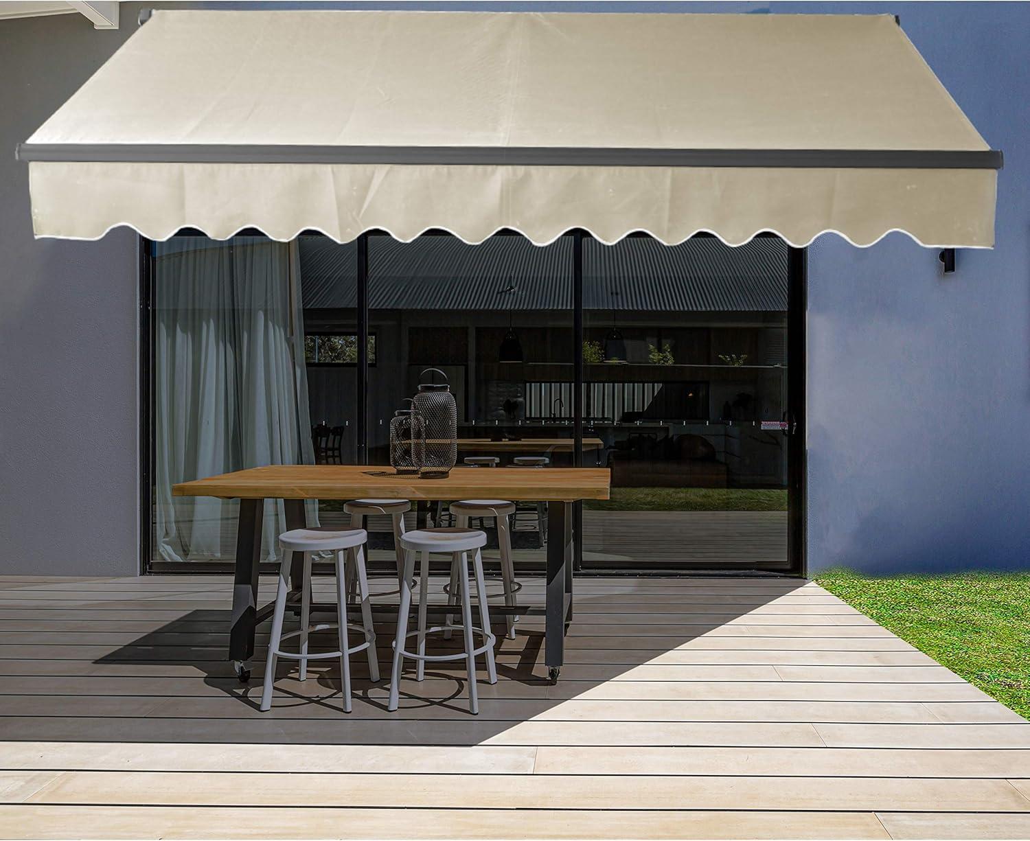 Ivory Motorized Retractable Patio Awning with Black Frame, 10x8 ft