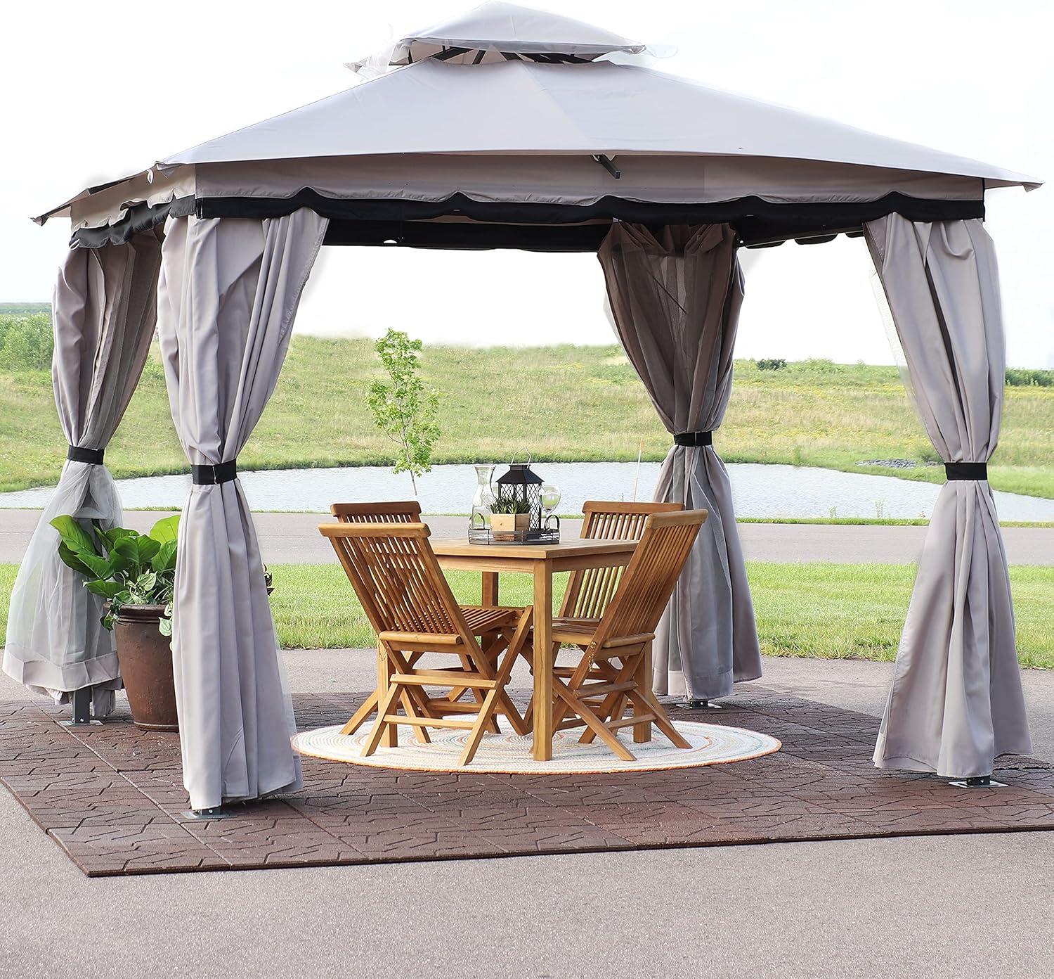 Sunnydaze Soft Top Rectangle Patio Gazebo with Screens and Privacy Walls for Backyard, Garden or Deck - Gray