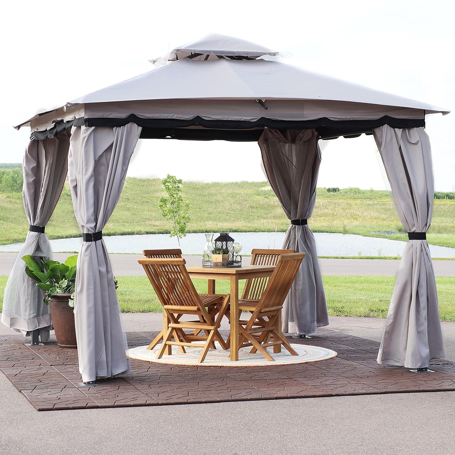 Sunnydaze Soft Top Rectangle Patio Gazebo with Screens and Privacy Walls for Backyard, Garden or Deck - Gray
