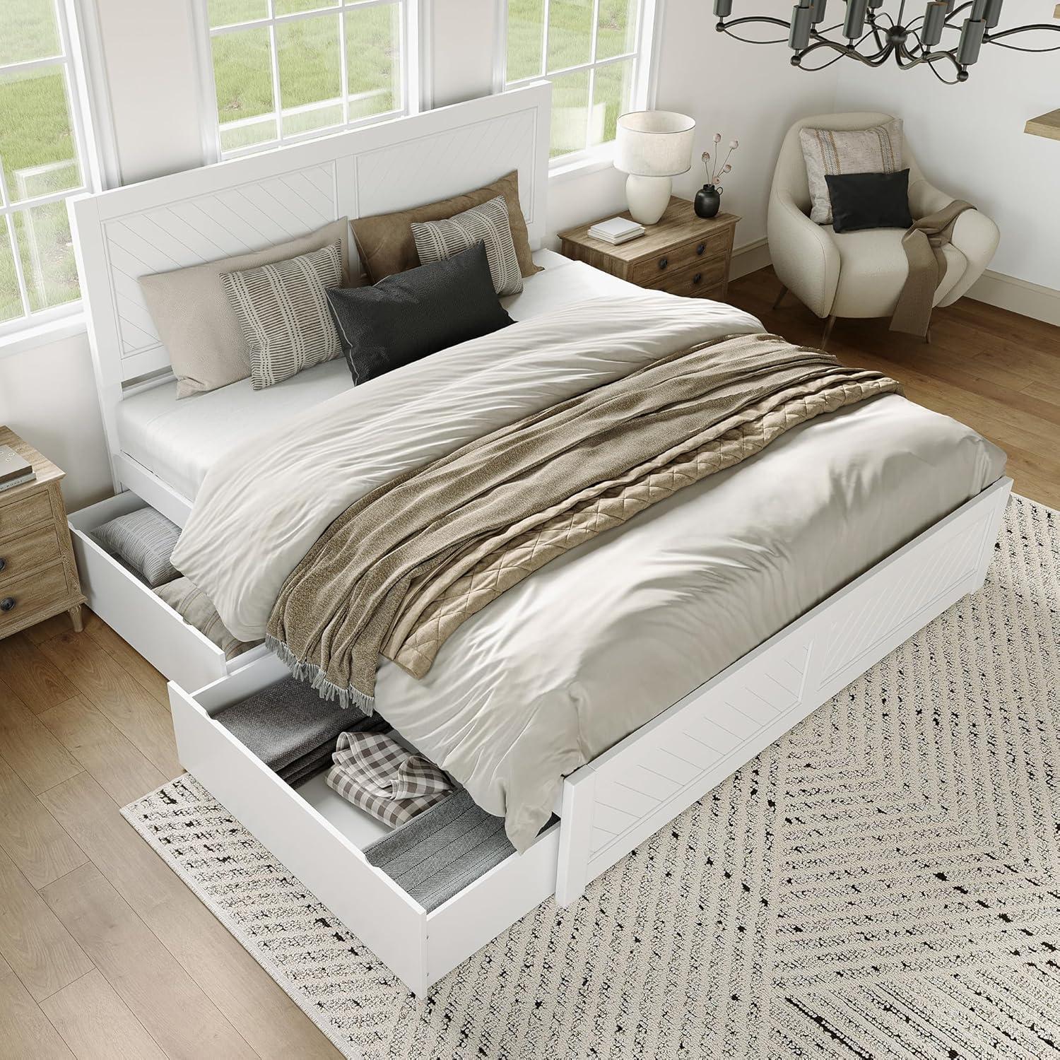 AFI Canyon White Solid Wood Platform Bed with Matching Footboard & Storage Drawers, King