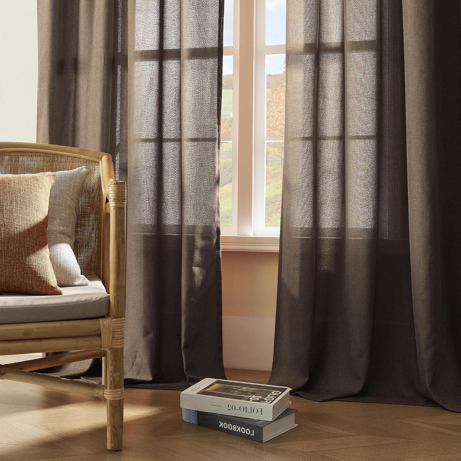 Heather Grey Faux Linen Room Darkening Curtain (1 Panel), Heather Grey, 50W X 96L