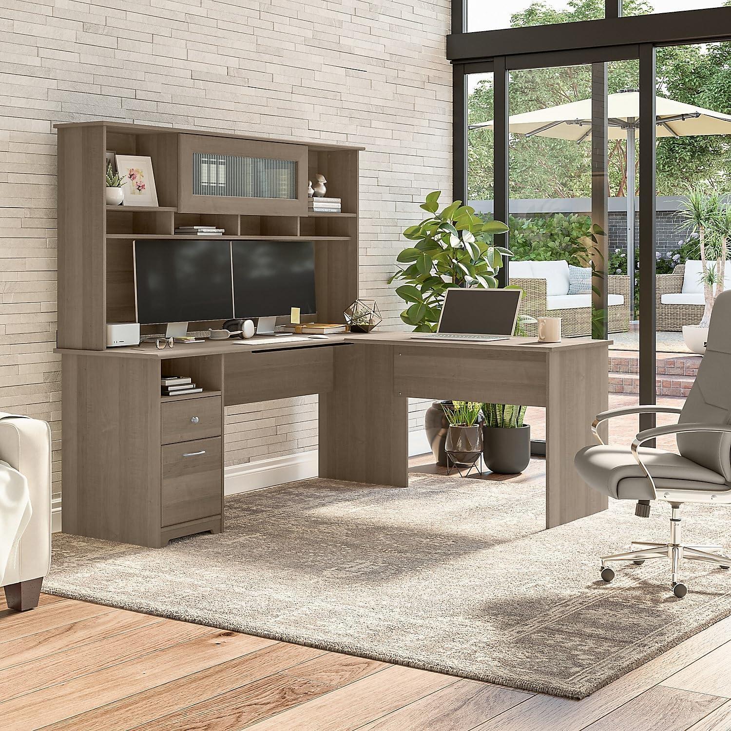 Bush Furniture Cabot 72" Computer Desk with Storage, Harvest Cherry