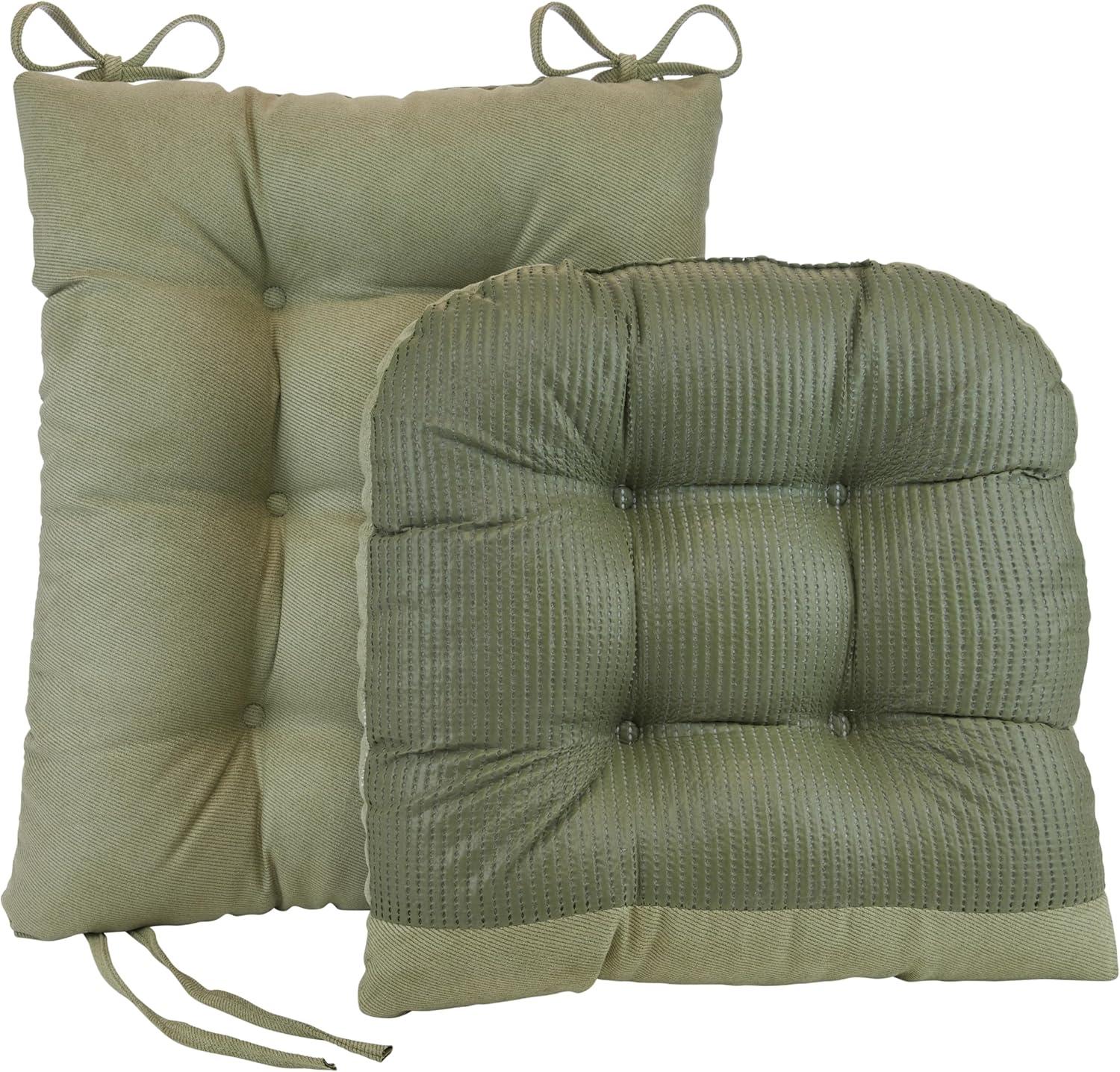 Klear Vu Omega Non-Slip Rocking Chair Cushion Set, Assembled in USA, Thick Padding & Tufted Design, Includes Seat Pad & Back Pillow with Ties, 17x17 Inches, 2-Piece Set, Twillo Thyme