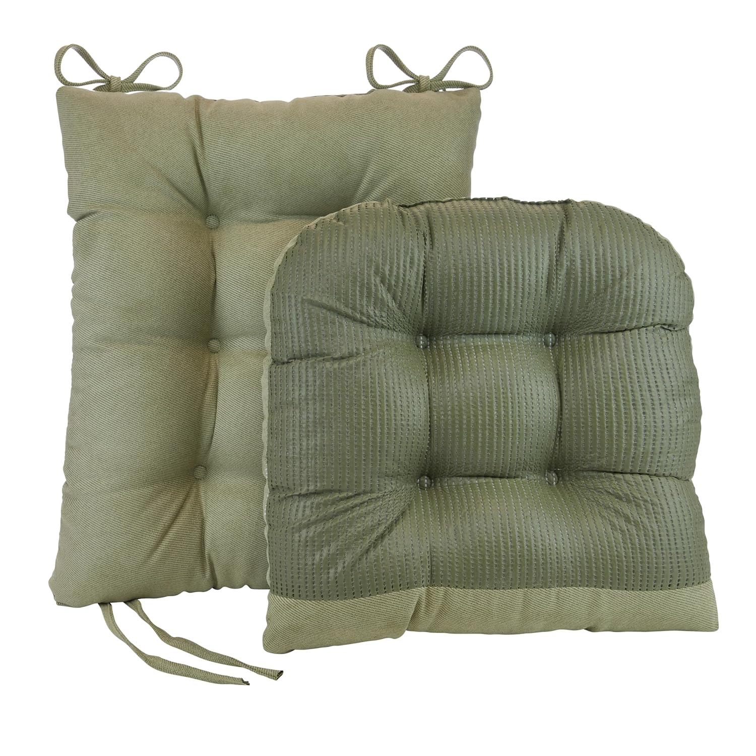 Klear Vu Omega Non-Slip Rocking Chair Cushion Set, Assembled in USA, Thick Padding & Tufted Design, Includes Seat Pad & Back Pillow with Ties, 17x17 Inches, 2-Piece Set, Twillo Thyme