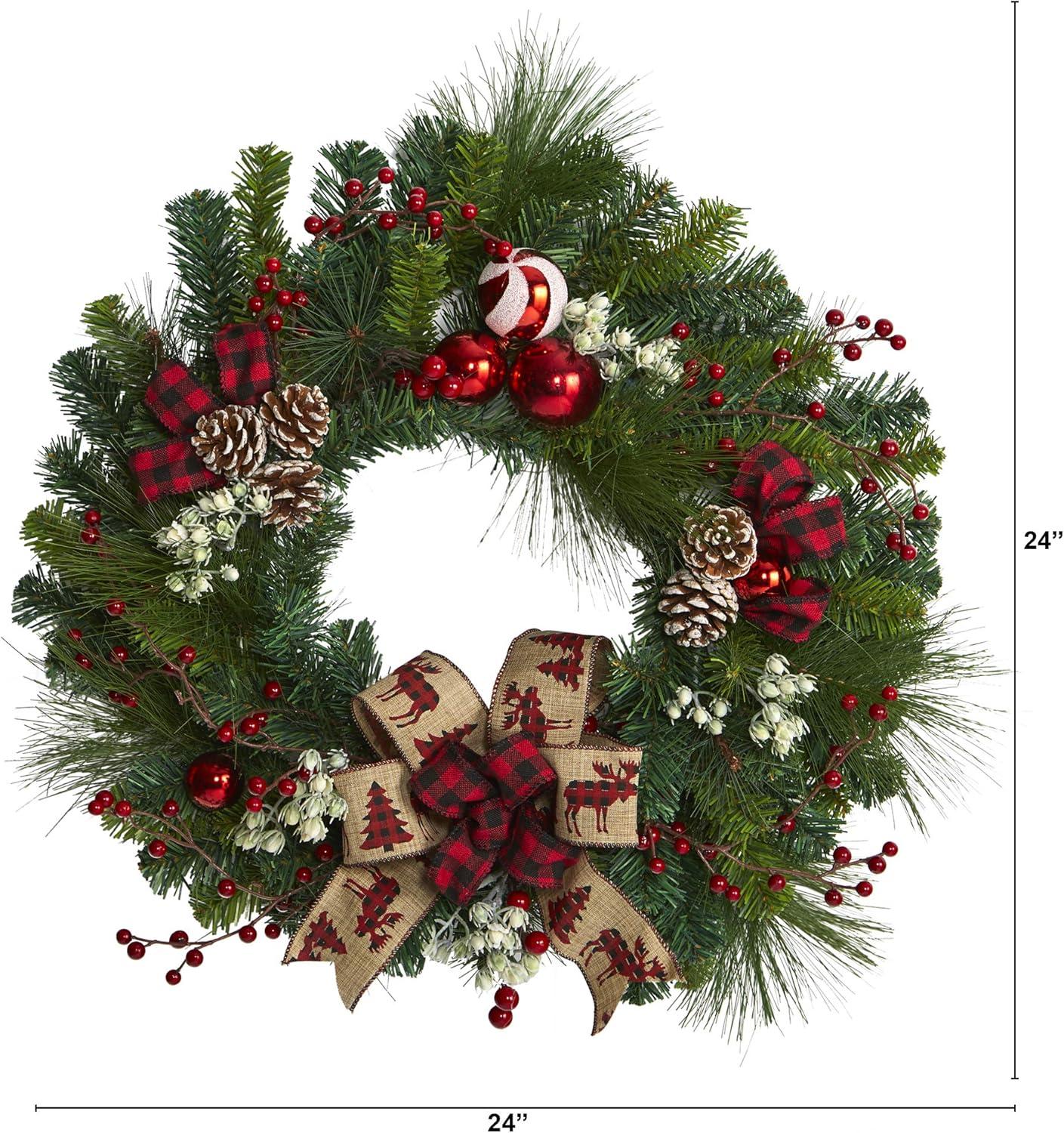 HomeStock Vintage Visions 24In. Christmas Pine Artificial Wreath With Pine Cones And Ornaments