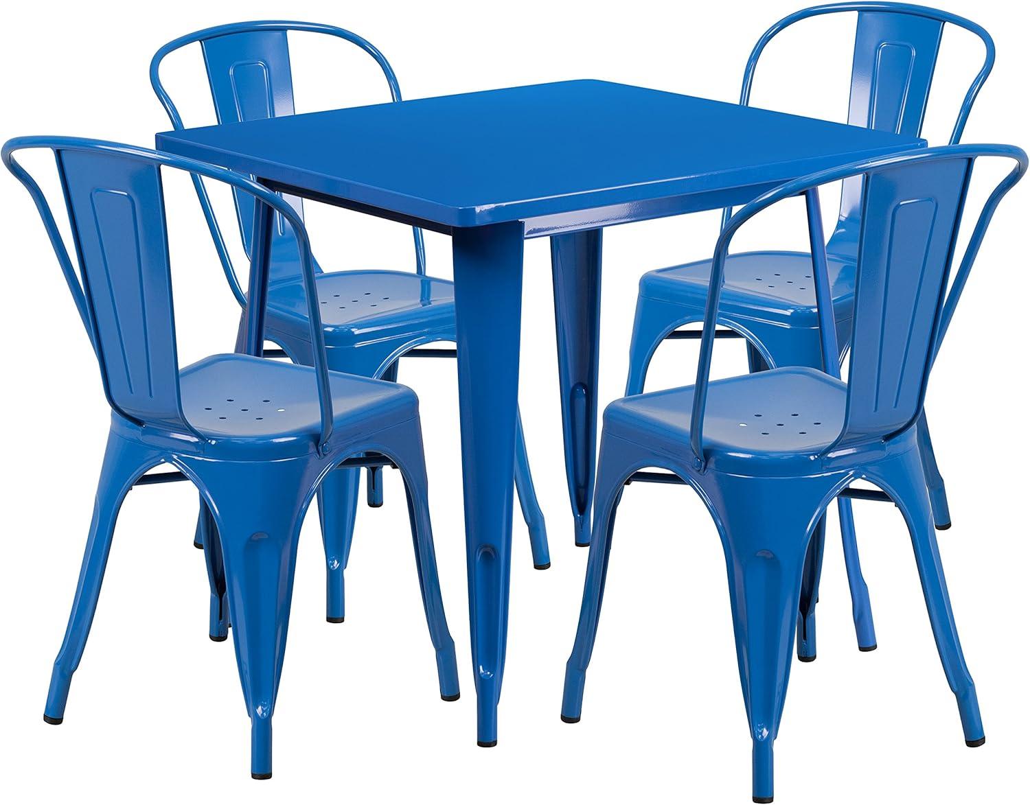 Flash Furniture Commercial Grade 31.5" Square Yellow Metal Indoor-Outdoor Table Set with 4 Stack Chairs
