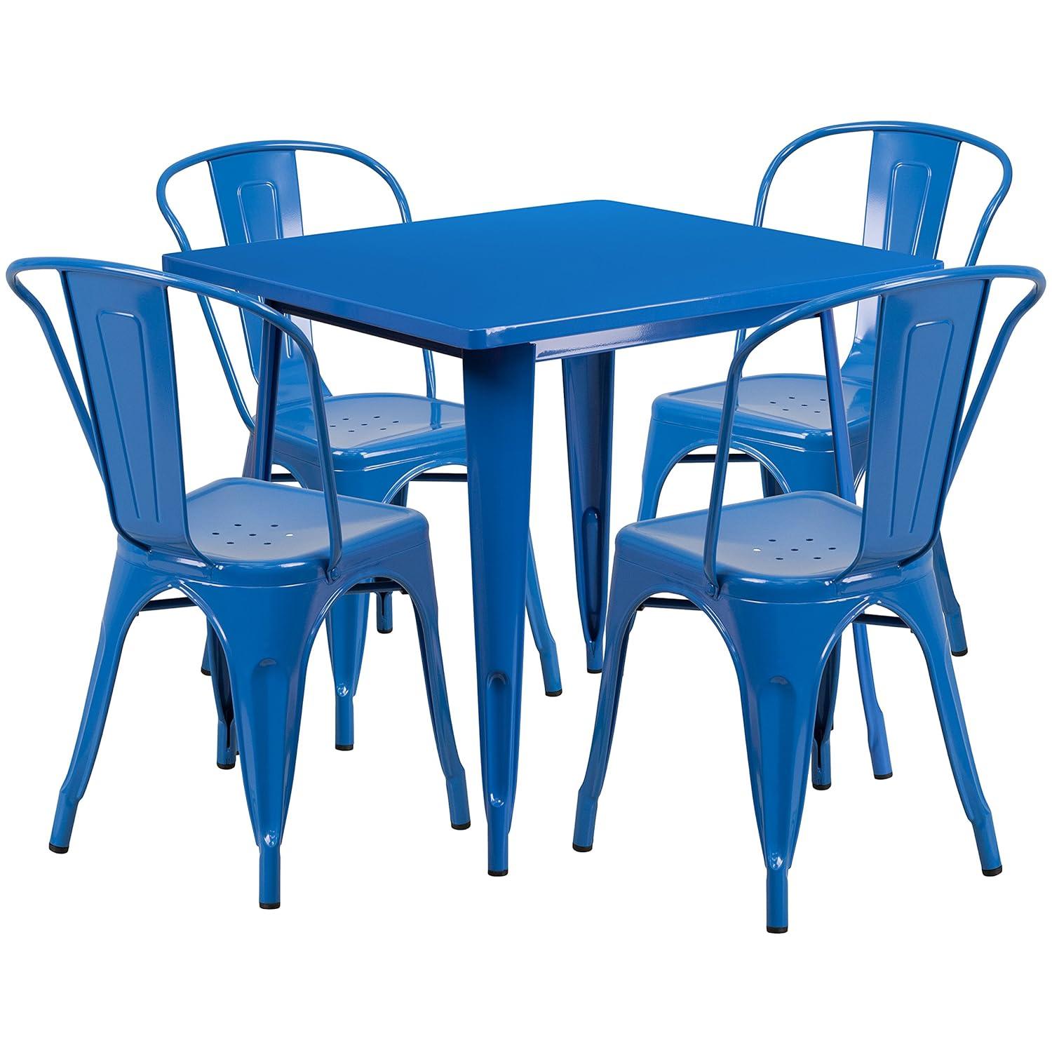 Flash Furniture Commercial Grade 31.5" Square Yellow Metal Indoor-Outdoor Table Set with 4 Stack Chairs