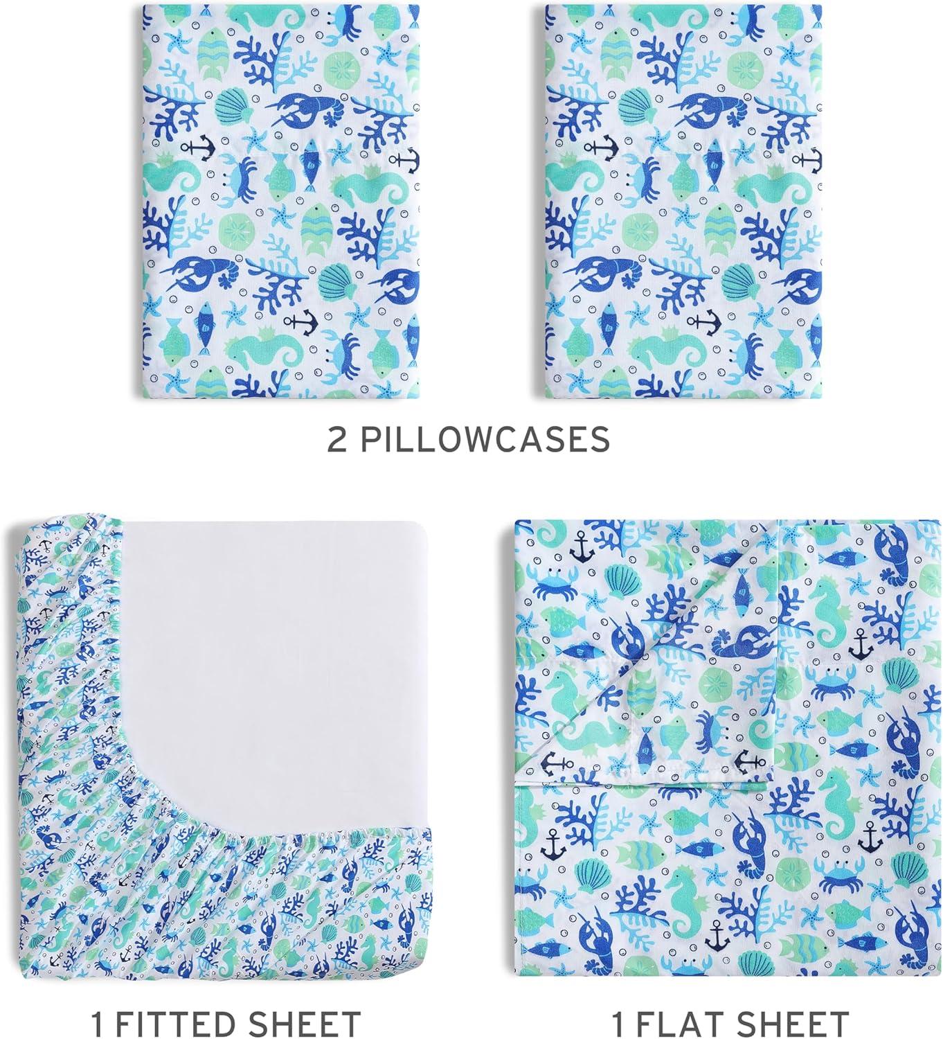 Clearwater Aqua Coastal Print Full Microfiber Sheet Set