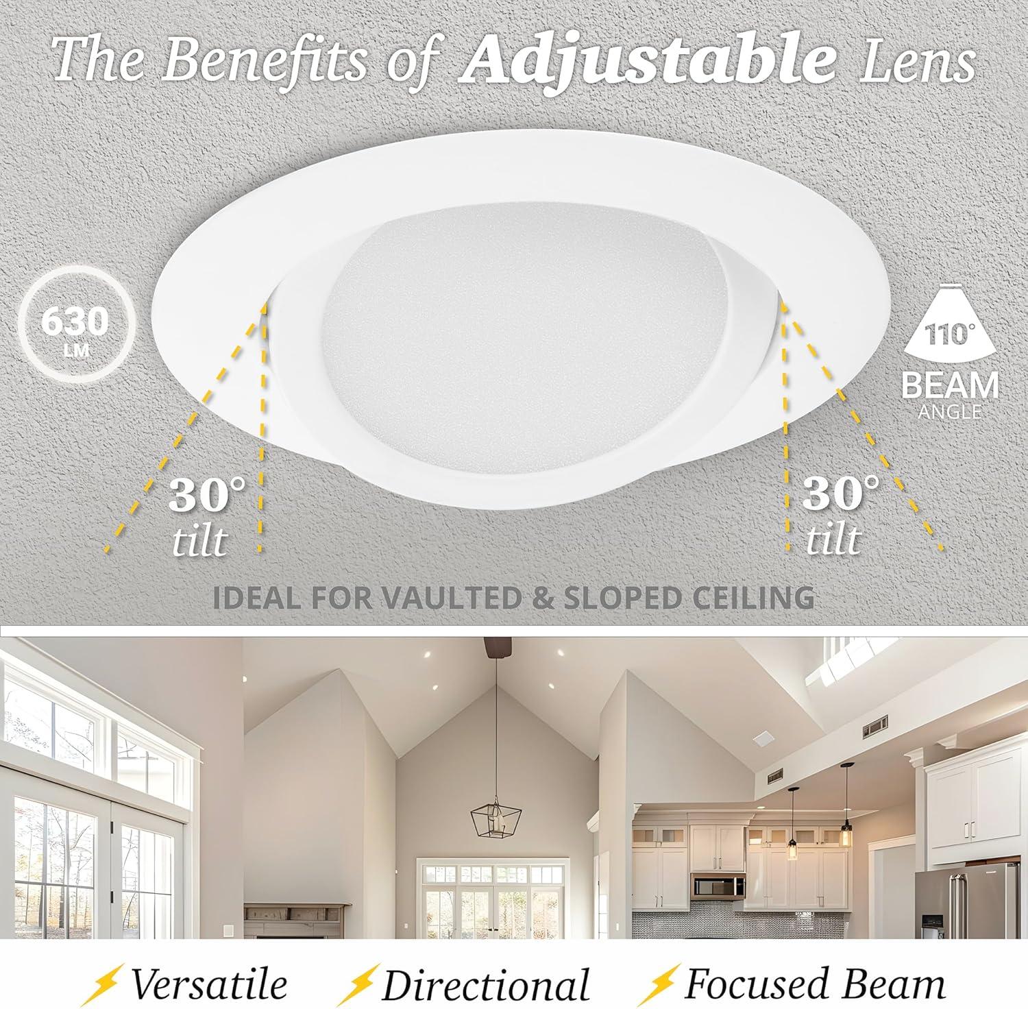 Adjustable Downlight 4'' Selectable Color Temperature Dimmable Air-Tight IC Rated LED Canless Recessed Lighting Kit