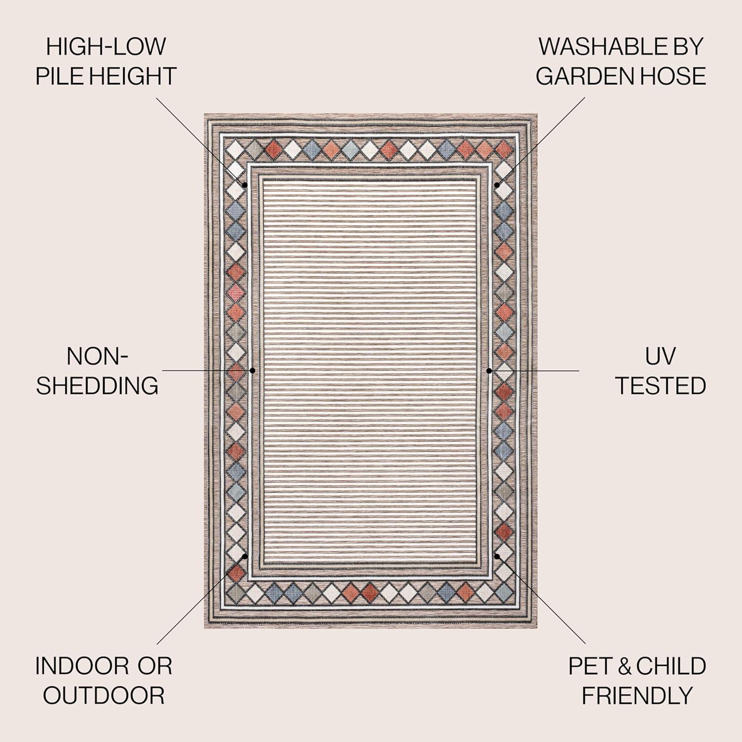 JONATHAN Y Sebastian High-Low Modern Diamond Border Brown/Ivory 3 ft. x 5 ft. Indoor/Outdoor Area Rug