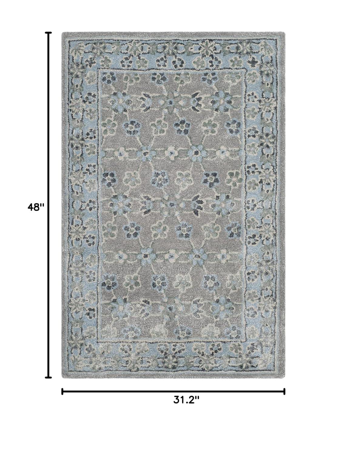 SAFAVIEH Bella Ridley Traditional Floral Wool Area Rug, Silver/Light Blue, 2'6" x 4'