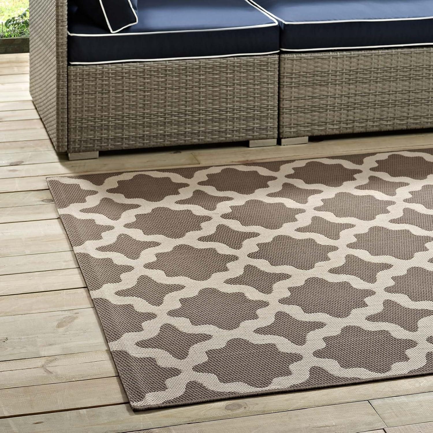 Modway Cerelia 94.5x122" Moroccan Trellis Fabric Area Rug in Light/Dark Beige