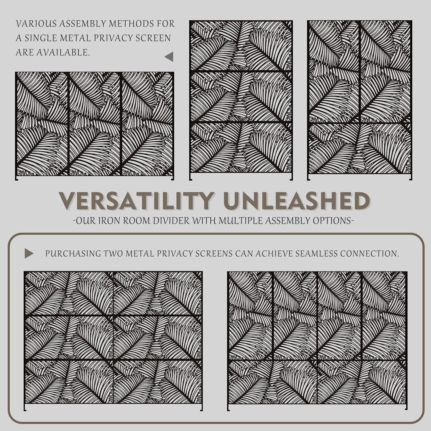 Kozyard Kozyard Metal Privacy Screen Decorative Outdoor Divider With Stand Panels (Black Palm Leaf)