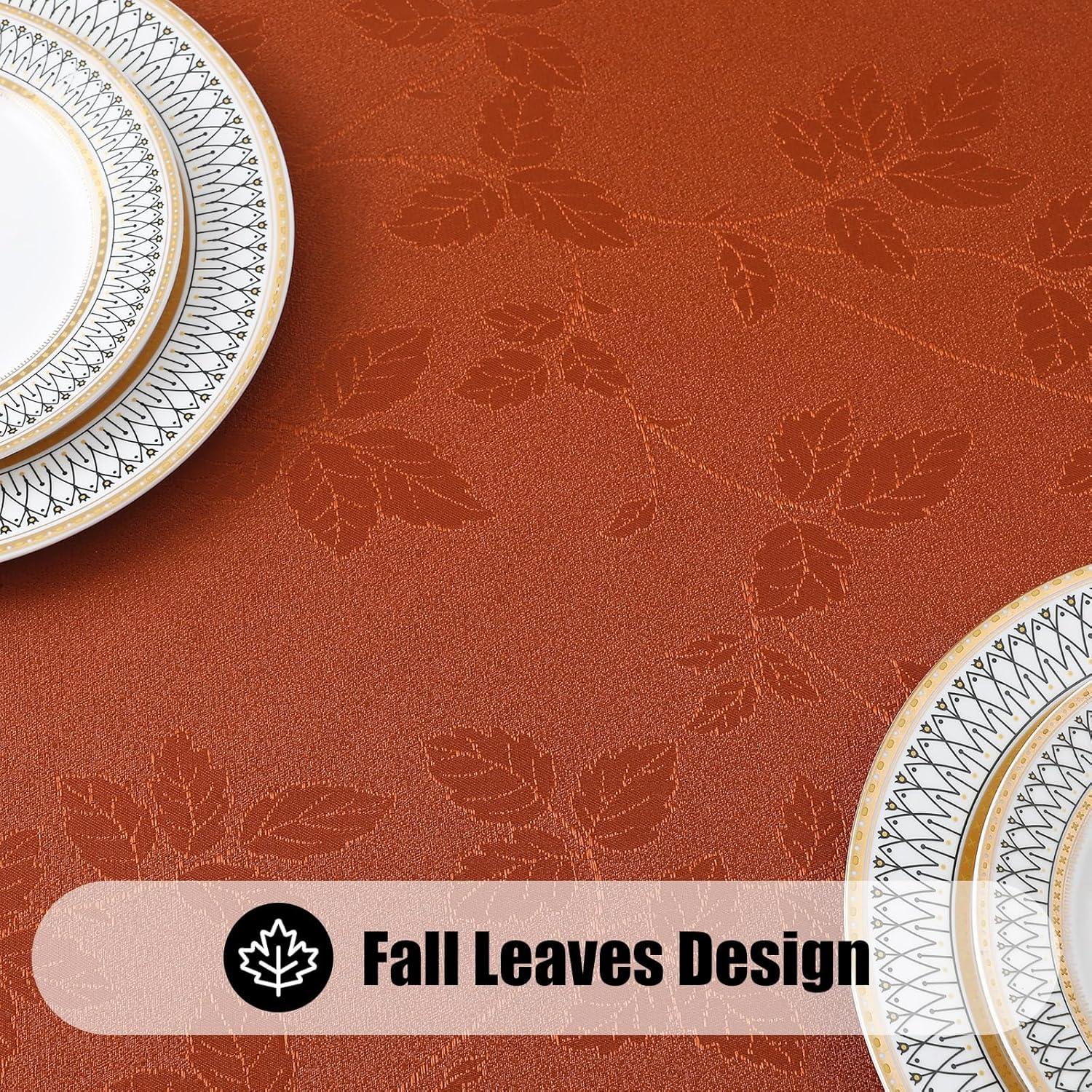 Fall Tablecloth Rectangle 60X84 Inch, Waterproof Autumn Leaves Jacquard Table Cloth, Damask Fabric Table Covers For Harvest Parties, And Thanksgiving Decor, Rust/Burnt Orange