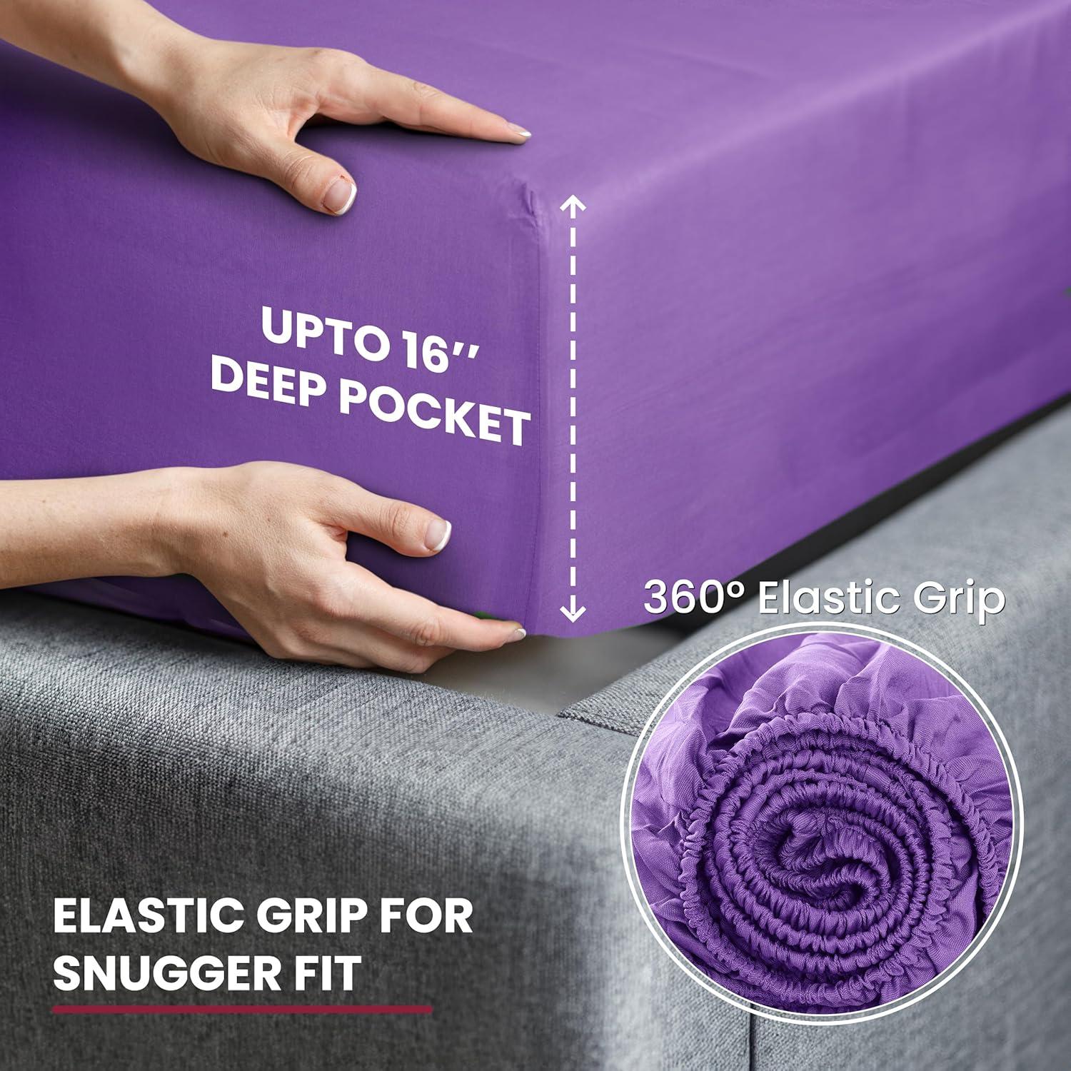 Twin 3 PC Piece Rayon From Bamboo Sheets Solid Deep Pocket Sheet Set - Purple