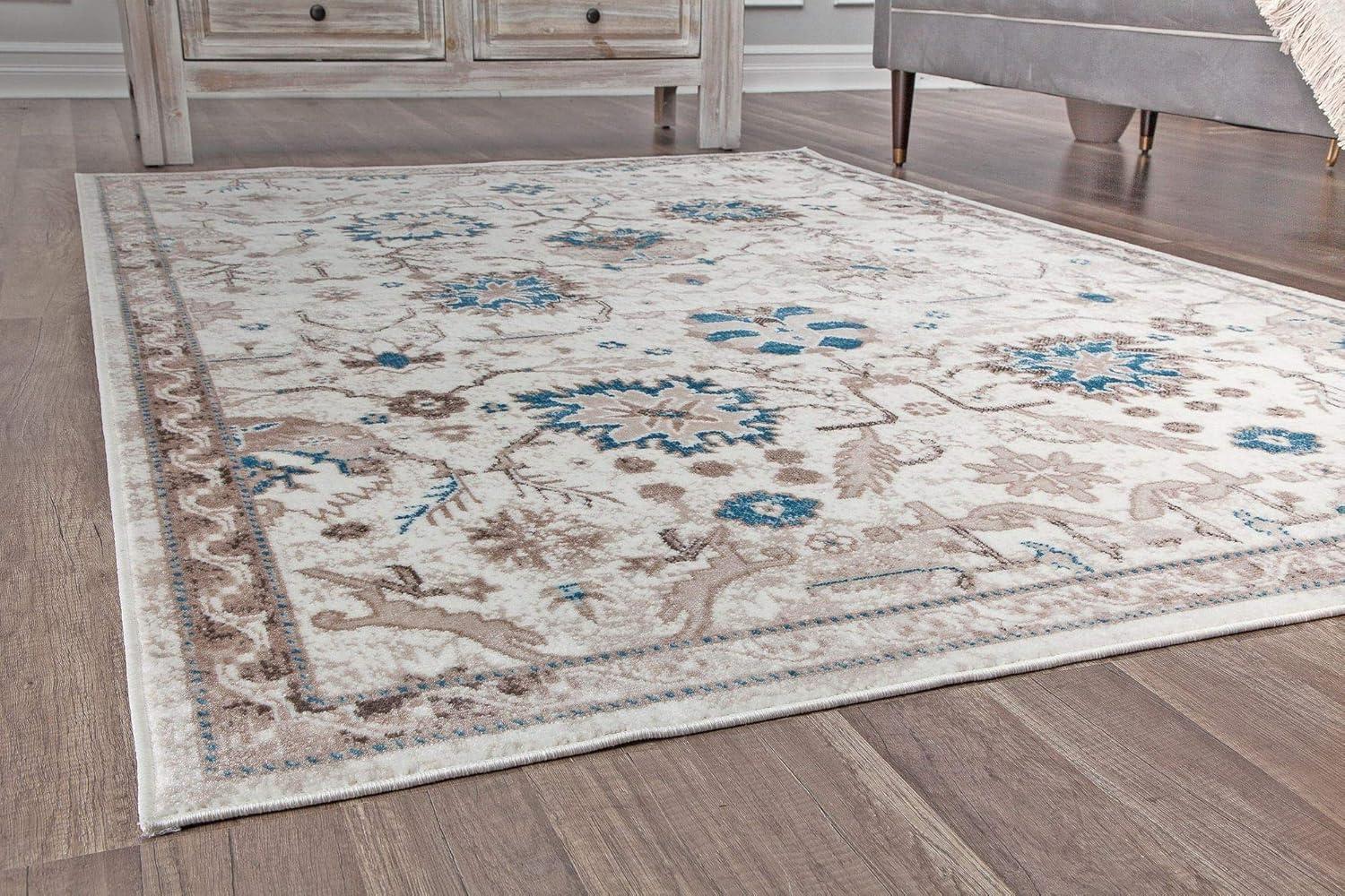 Rugs America Freida FY55B Honeysuckle Vintage Farmhouse Cream Area Rug for Dining Room Rug Neutral Rug Living Room Rug Kitchen, 2'6"x8'