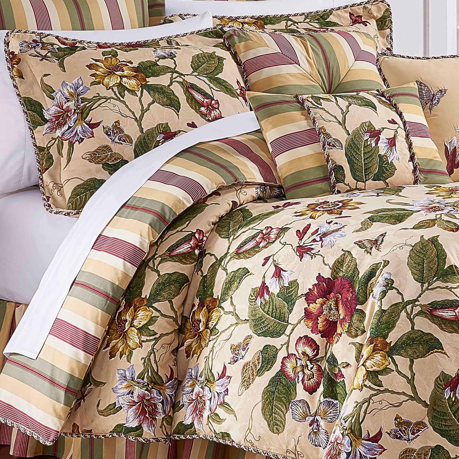 King Red Cotton Reversible Floral Bedspread Set