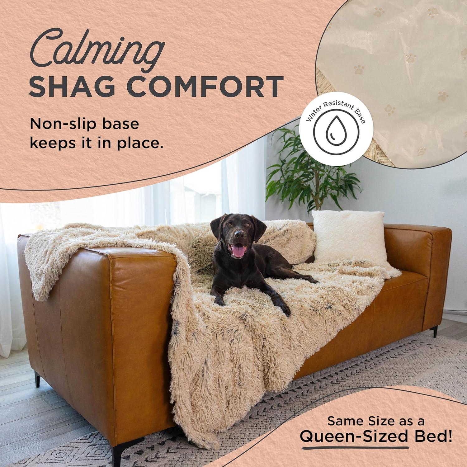 Large Taupe Orthopedic Waterproof Shag Dog Blanket