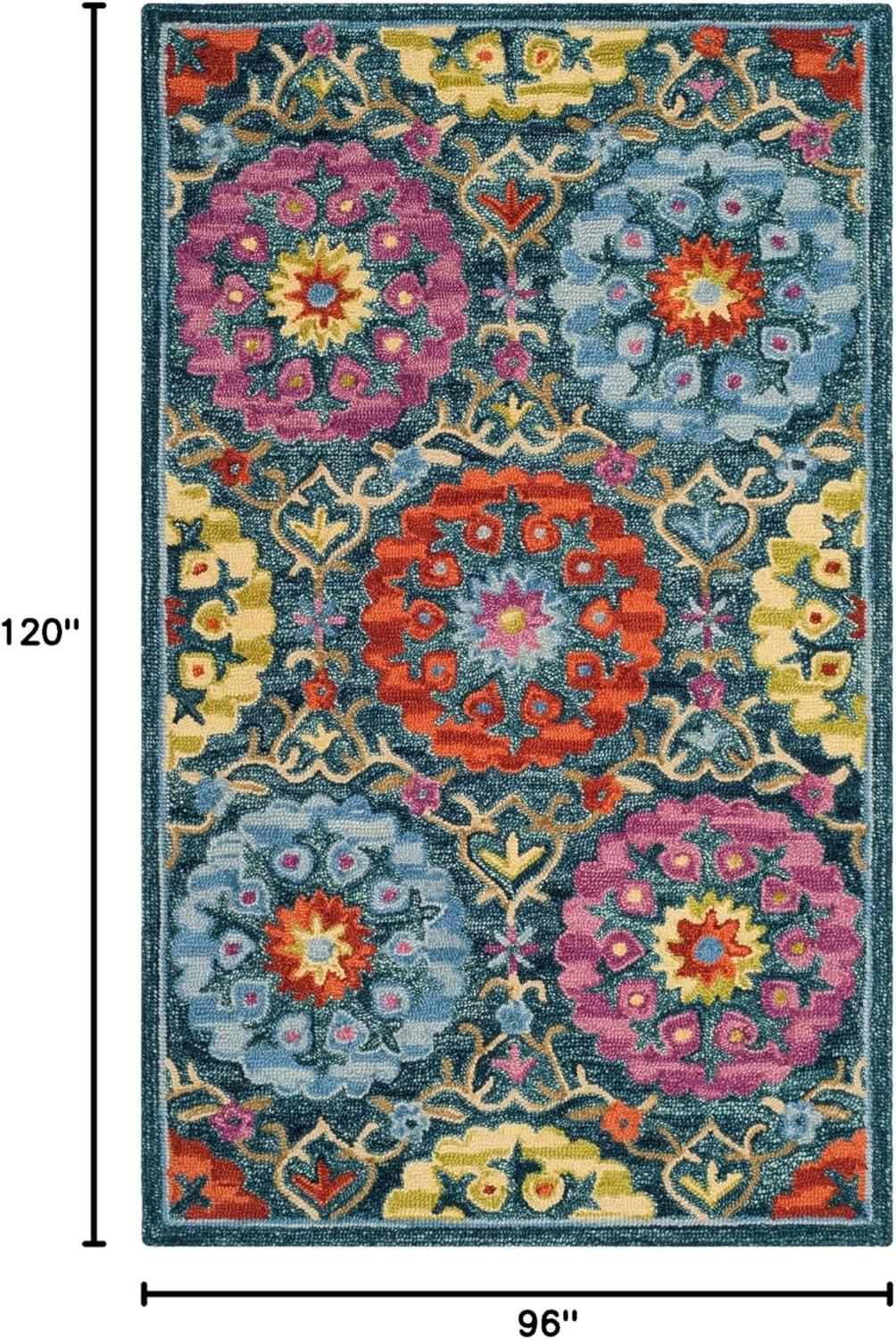 Handmade Blue Floral Wool 8' x 10' Rug