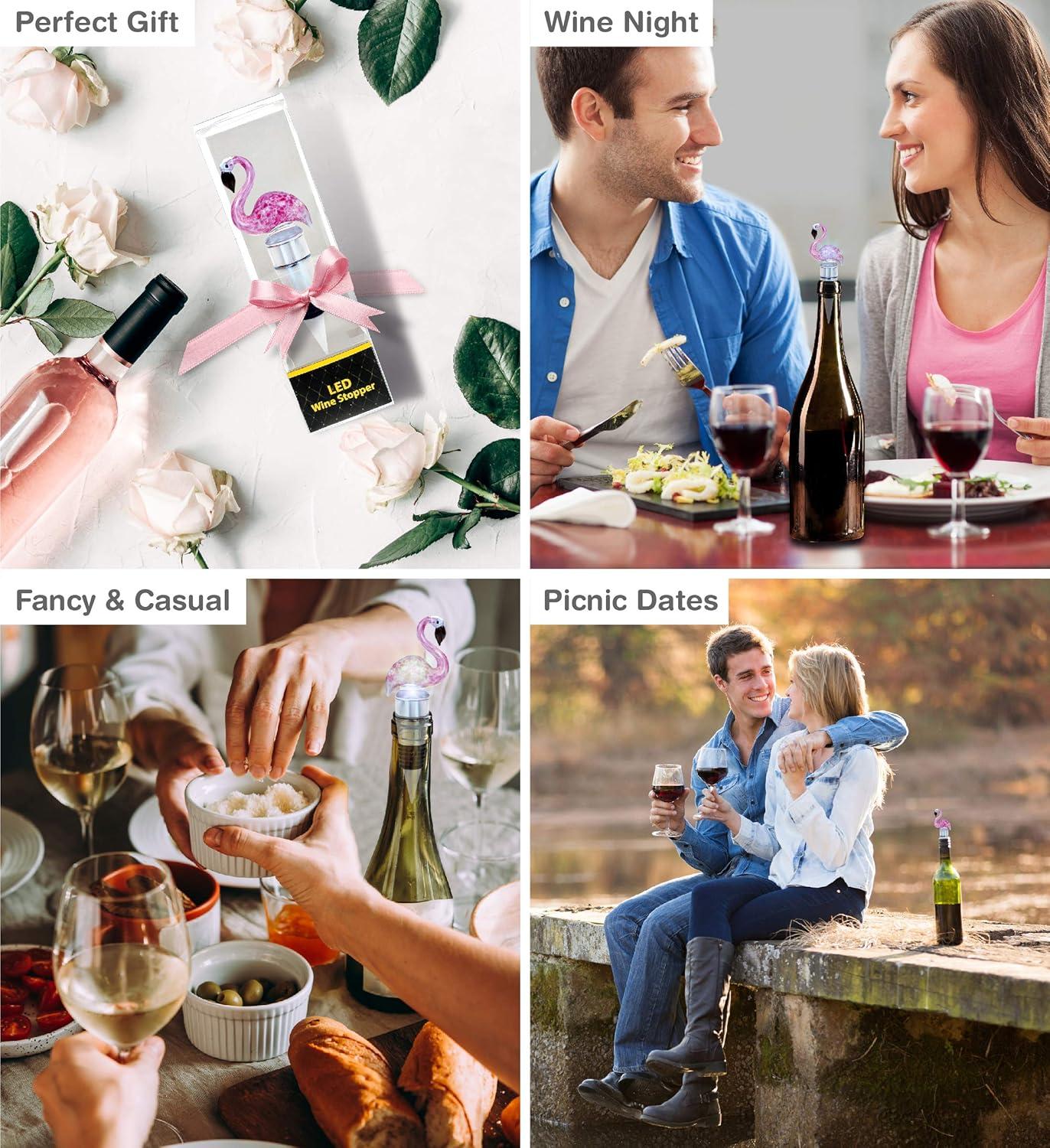 Pink Flamingo LED Glass Wine Bottle Stopper with Chrome Base