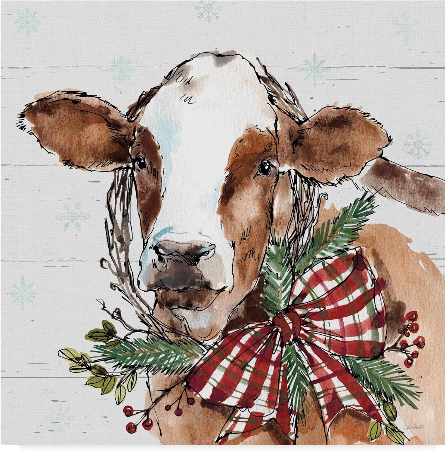 Trademark Fine Art -Anne Tavoletti 'Holiday On The Farm Viii On Gray' Canvas Art - 14''x14''