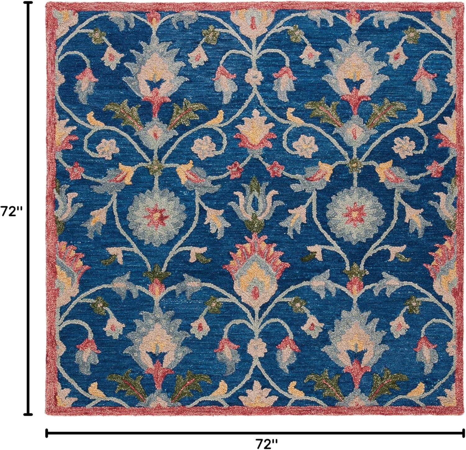 SAFAVIEH Blossom Anson Floral Area Rug, Blue/Rust, 6' x 6' Square