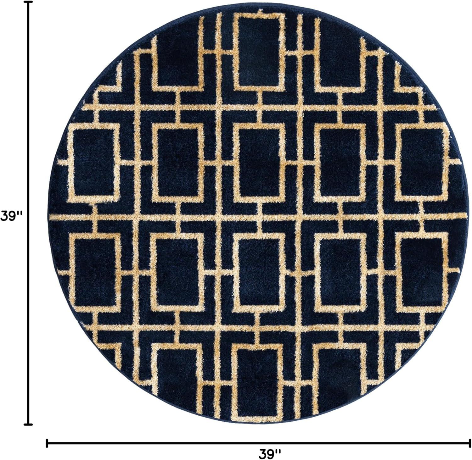 Glam Navy Blue Gold Area Rug