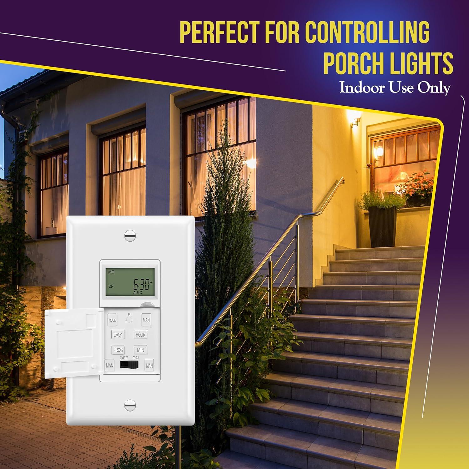 ENERLITES Programmable Digital Timer Switch for Lights, Fans, Motors, 7-Day 18 ON/OFF Timer Settings, Single Pole, Neutral Wire Required, UL Listed, White, 2 Pack