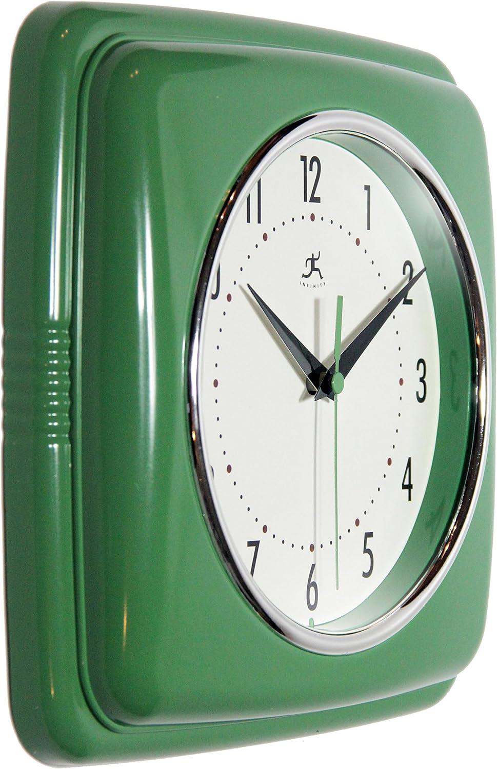 Green Retro Silent Square Kitchen Wall Clock with Quartz Movement