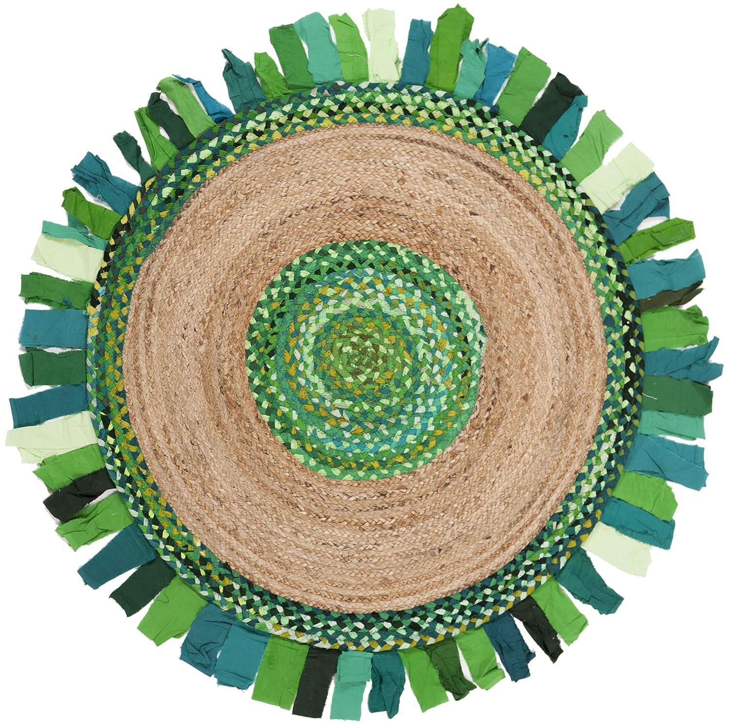 SAFAVIEH Cape Cod Susan Striped Area Rug, Green/Natural, 3' x 3' Round