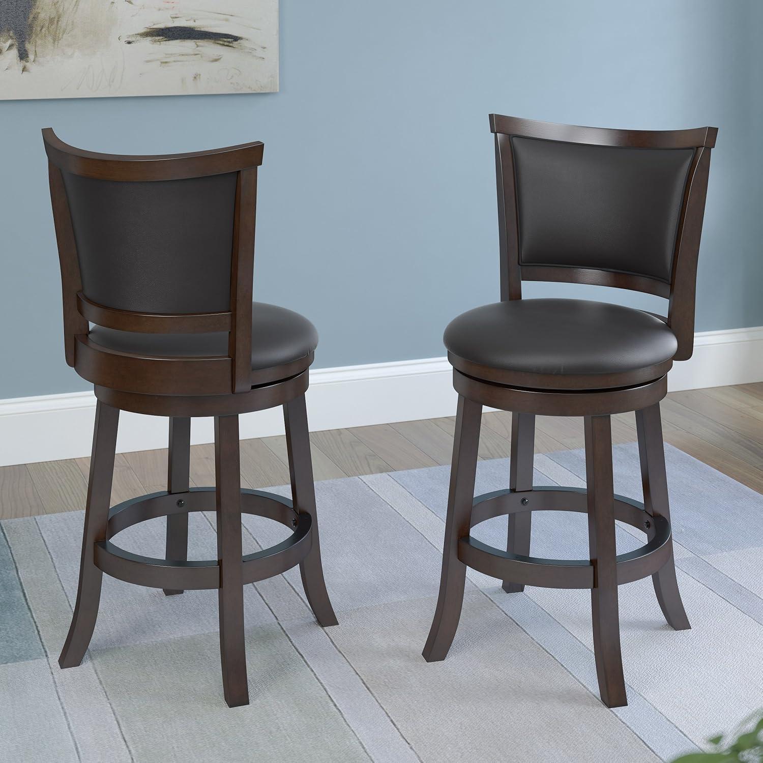 CorLiving Woodgrove Brown Wood Counter Height Barstool with Bonded Leather Seat, set of 2