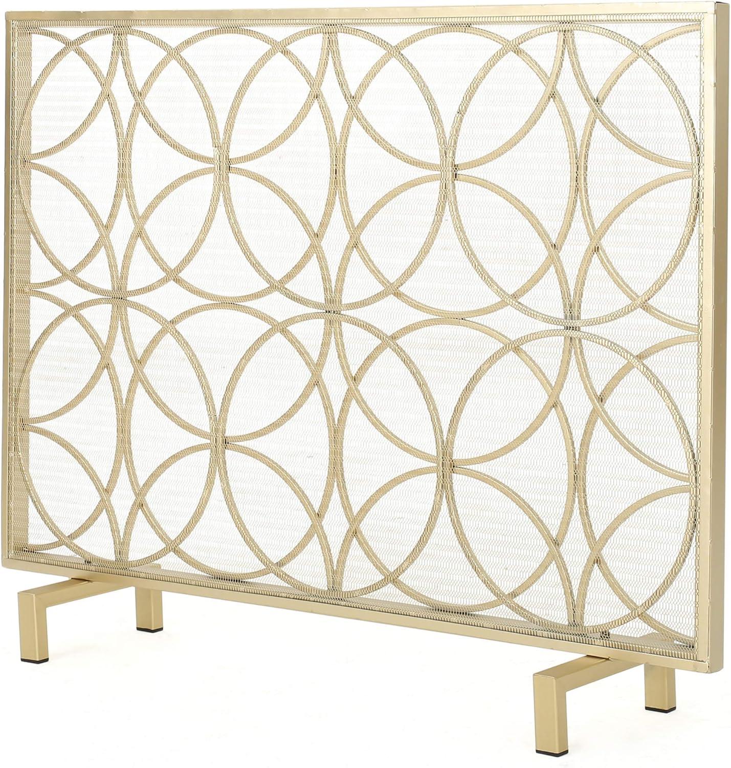 Gold Iron Single Panel Mesh Fireplace Screen